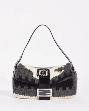 Fendi Grey Wool Knit Small Mamma Baguette Shoulder Bag