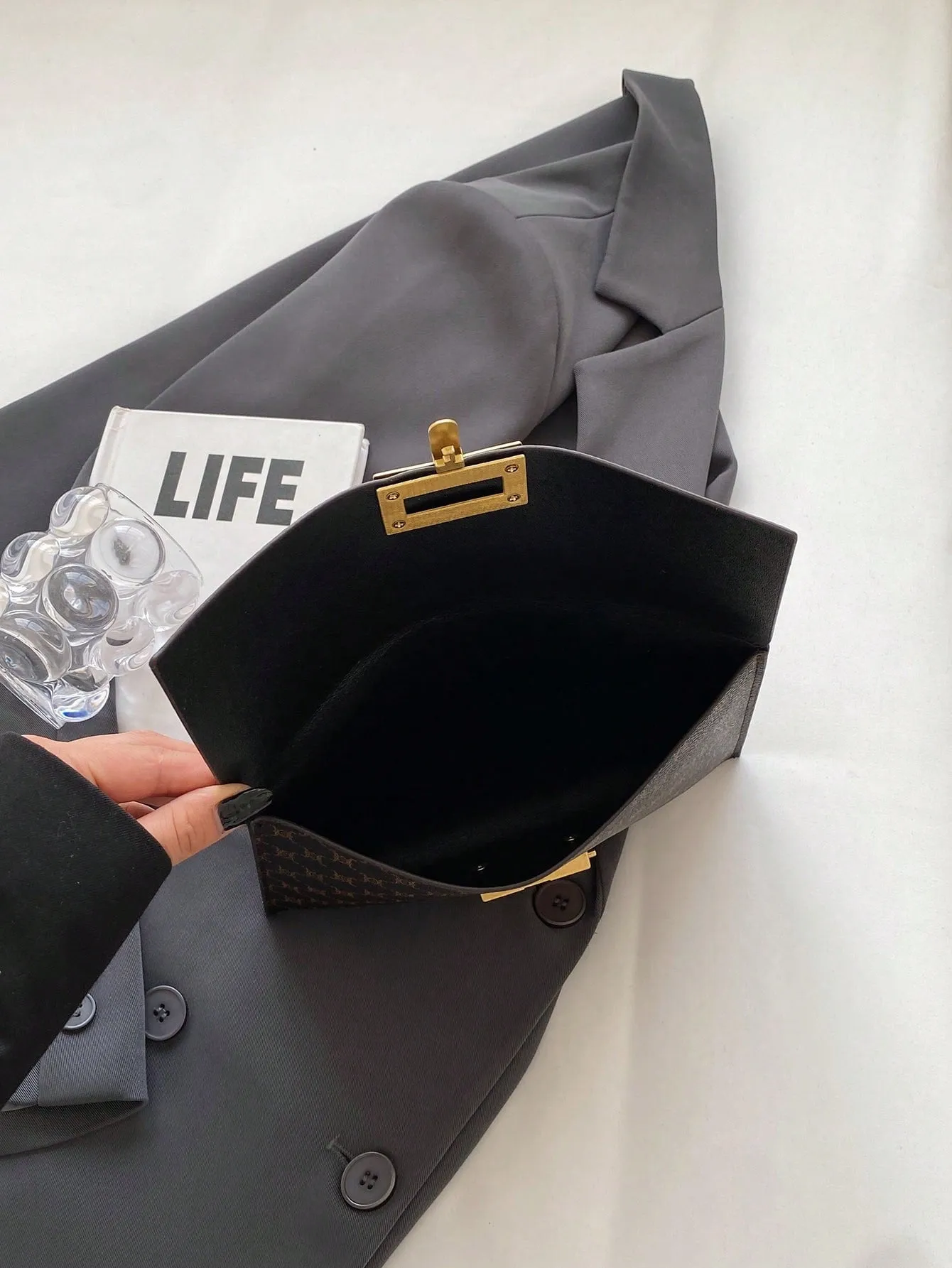 Flap Buckle Geometric Pattern Clutch