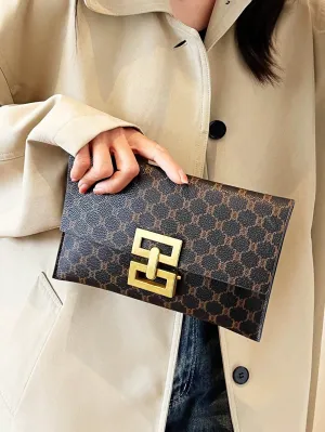 Flap Buckle Geometric Pattern Clutch