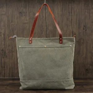 Flash Sale Canvas Tote Bag Canvas With Full Grain Leather Shoulder Bag Handmade Shopper Bag Beach Bag
