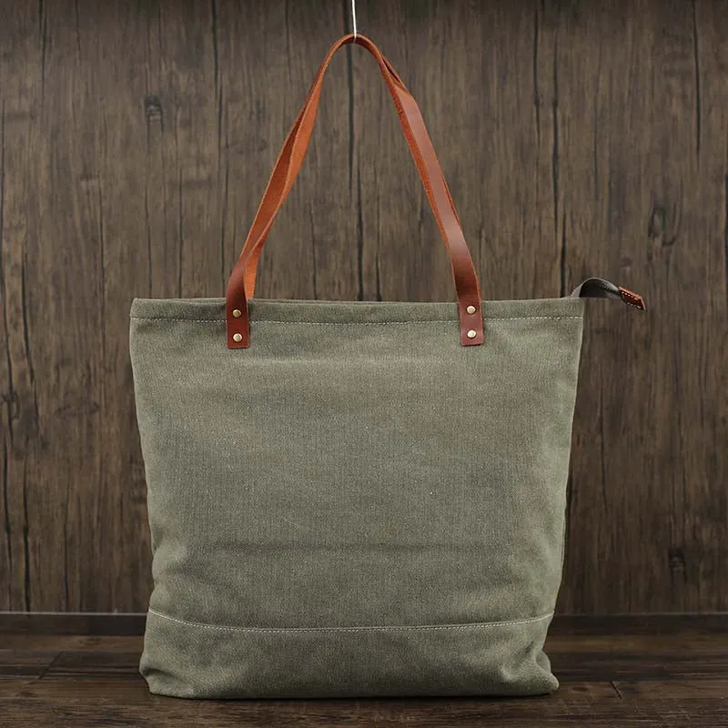 Flash Sale Canvas Tote Bag Canvas With Full Grain Leather Shoulder Bag Handmade Shopper Bag Beach Bag