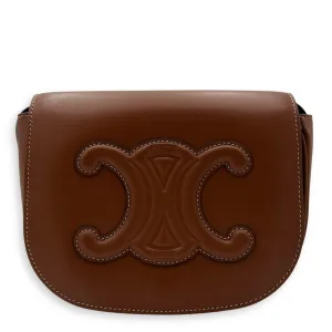 Folco Crossbody Bag Brown in Calfskin, Gold hardware