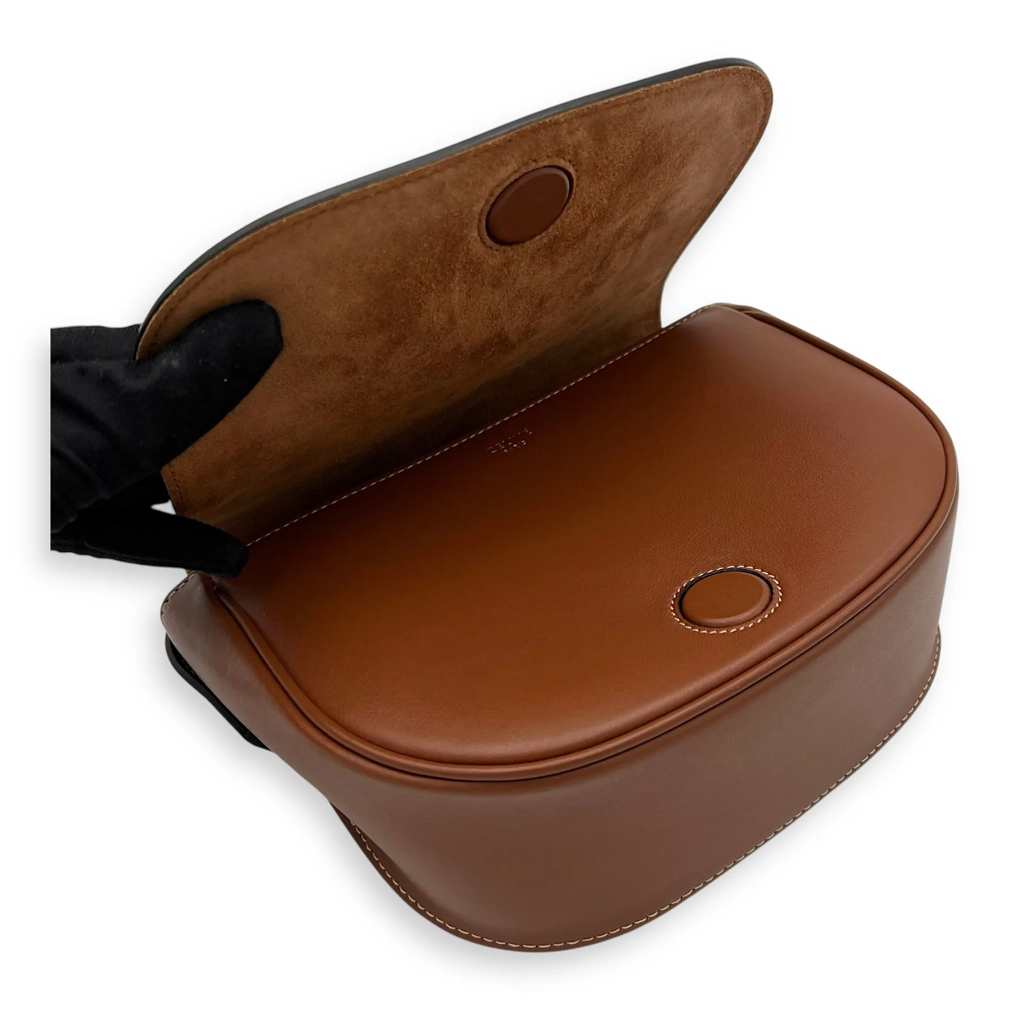 Folco Crossbody Bag Brown in Calfskin, Gold hardware