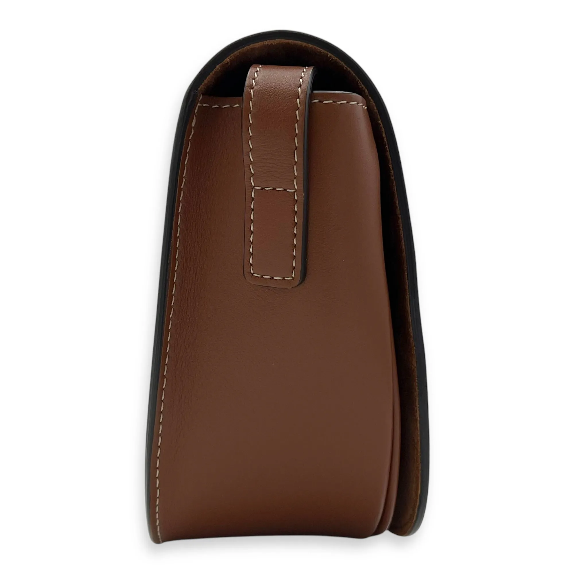 Folco Crossbody Bag Brown in Calfskin, Gold hardware