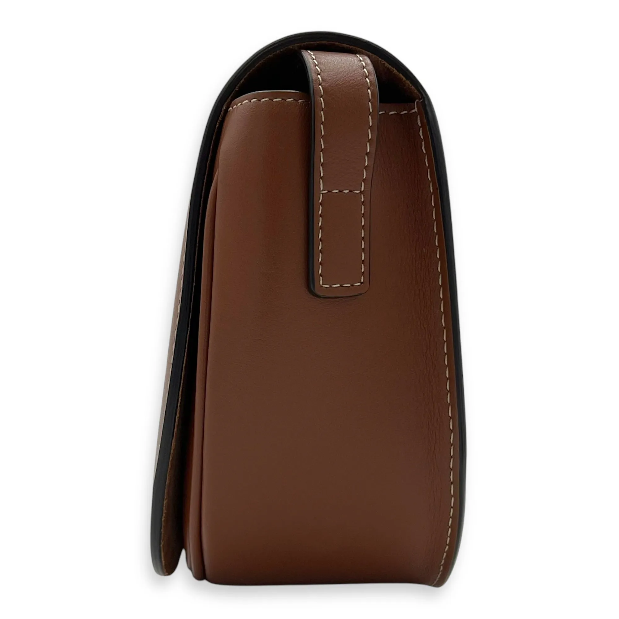 Folco Crossbody Bag Brown in Calfskin, Gold hardware