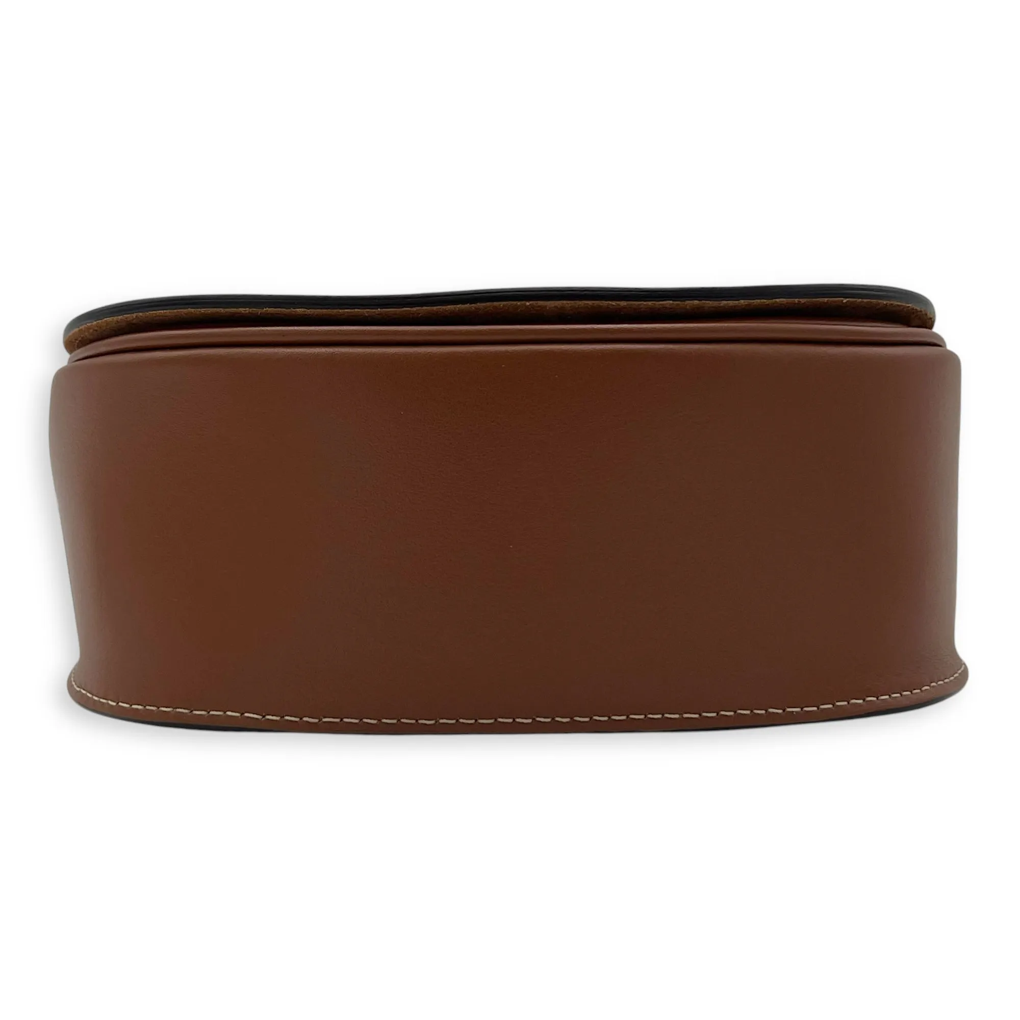 Folco Crossbody Bag Brown in Calfskin, Gold hardware