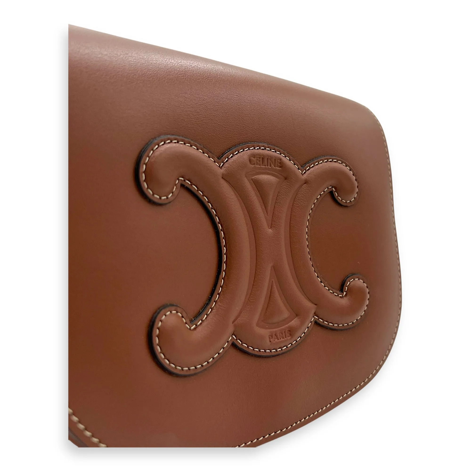 Folco Crossbody Bag Brown in Calfskin, Gold hardware