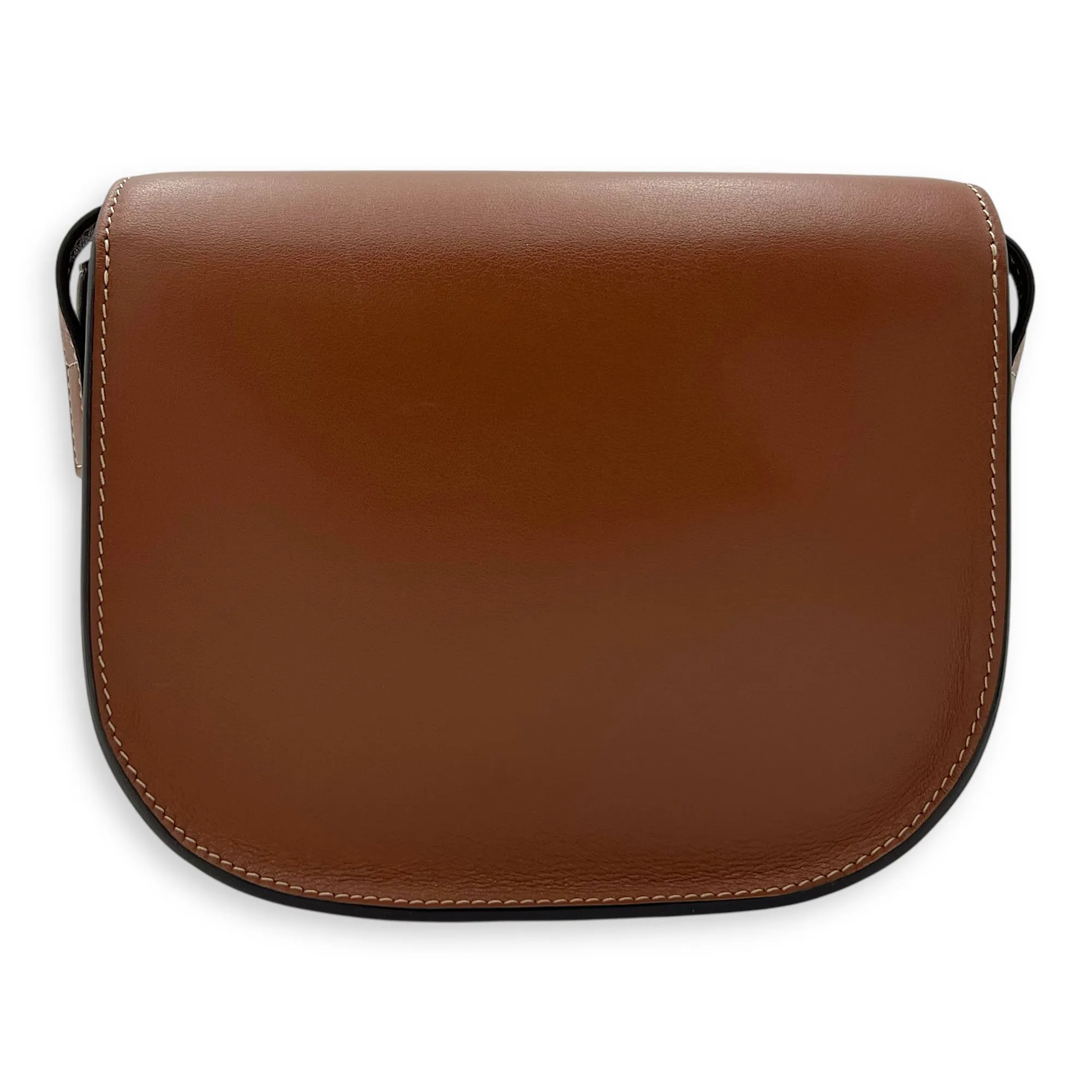 Folco Crossbody Bag Brown in Calfskin, Gold hardware
