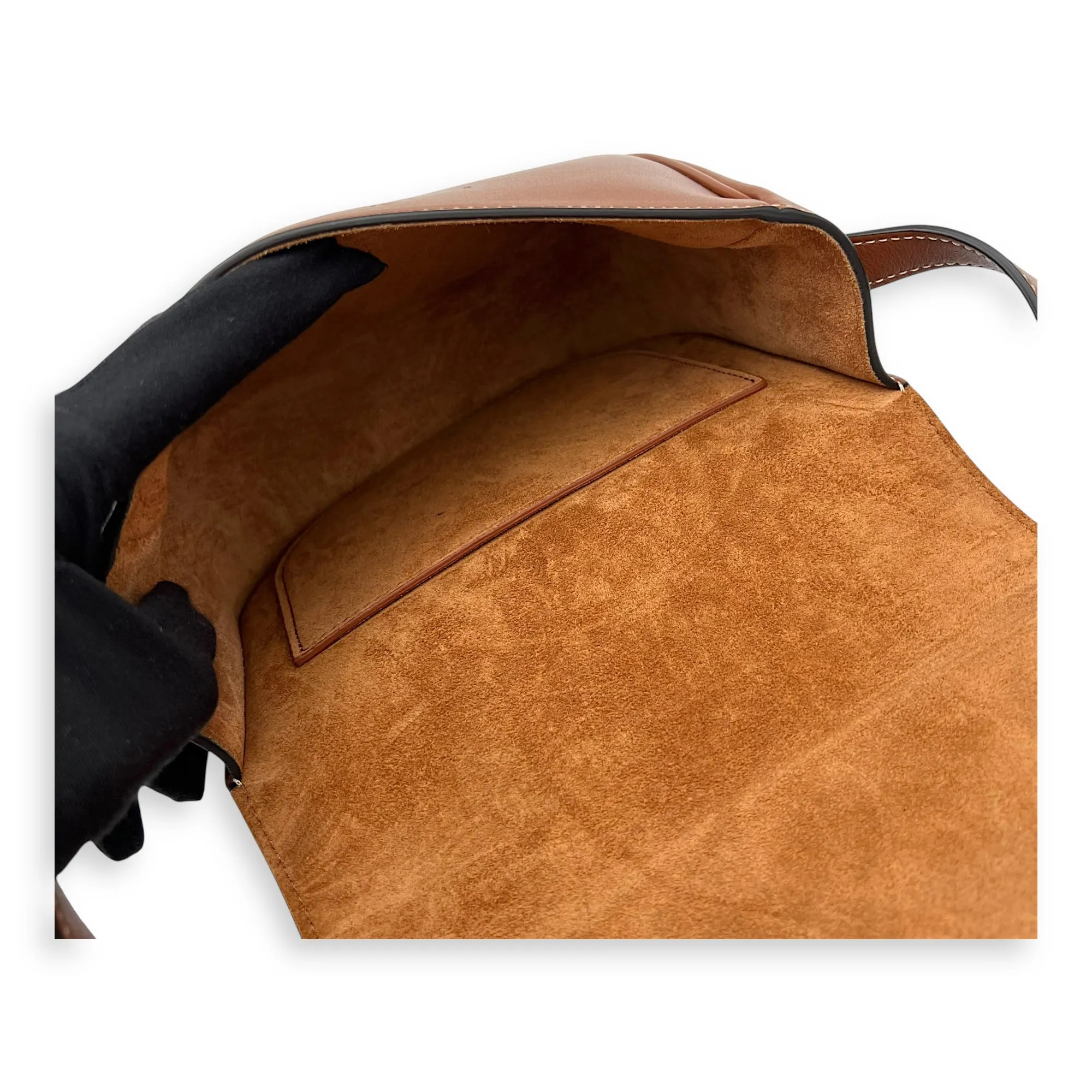 Folco Crossbody Bag Brown in Calfskin, Gold hardware
