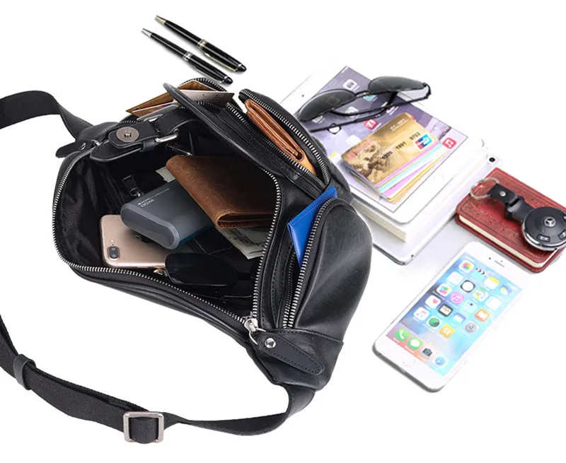 Full Grain Leather Crossbody Bag Retro Sling Bag Stylish Daily Pack Mens Leather Shoulder Bag Leather Chest Pack