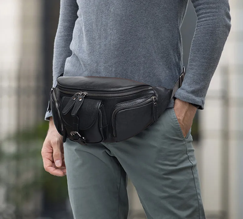 Full Grain Leather Crossbody Bag Retro Sling Bag Stylish Daily Pack Mens Leather Shoulder Bag Leather Chest Pack