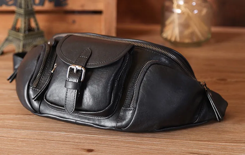 Full Grain Leather Crossbody Bag Retro Sling Bag Stylish Daily Pack Mens Leather Shoulder Bag Leather Chest Pack