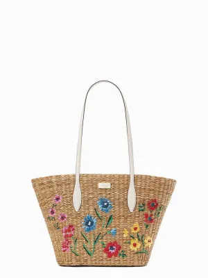 Garden Bouquet Embroidered Straw Tote