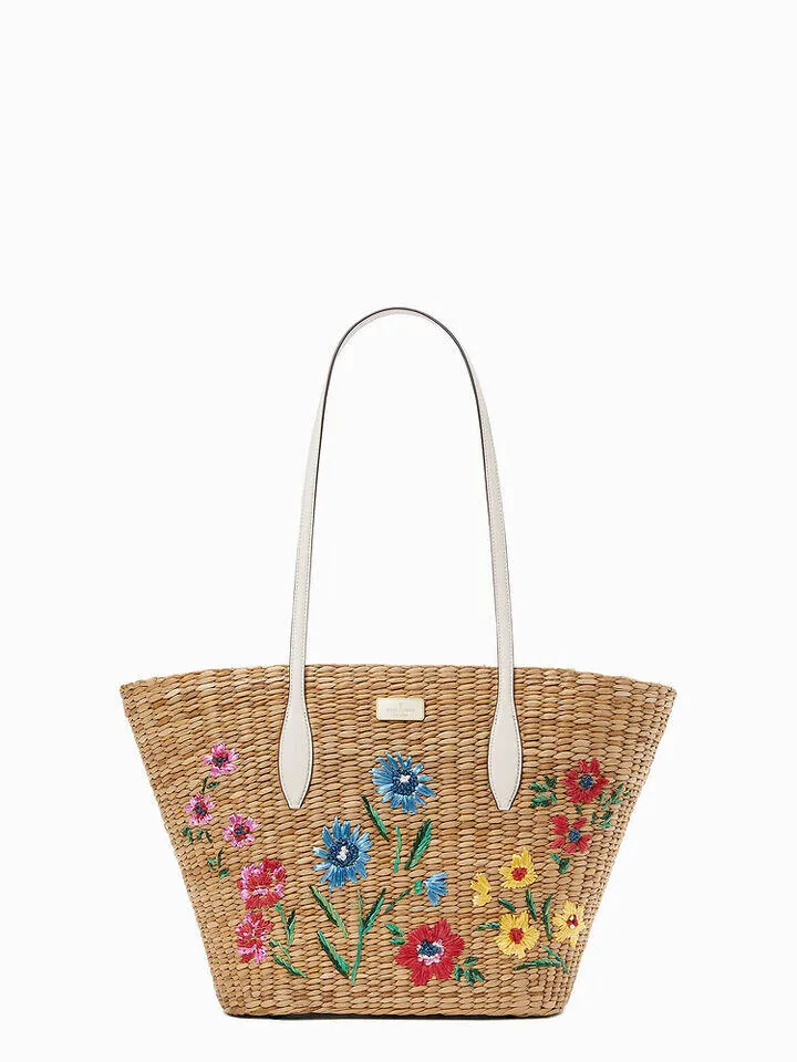 Garden Bouquet Embroidered Straw Tote