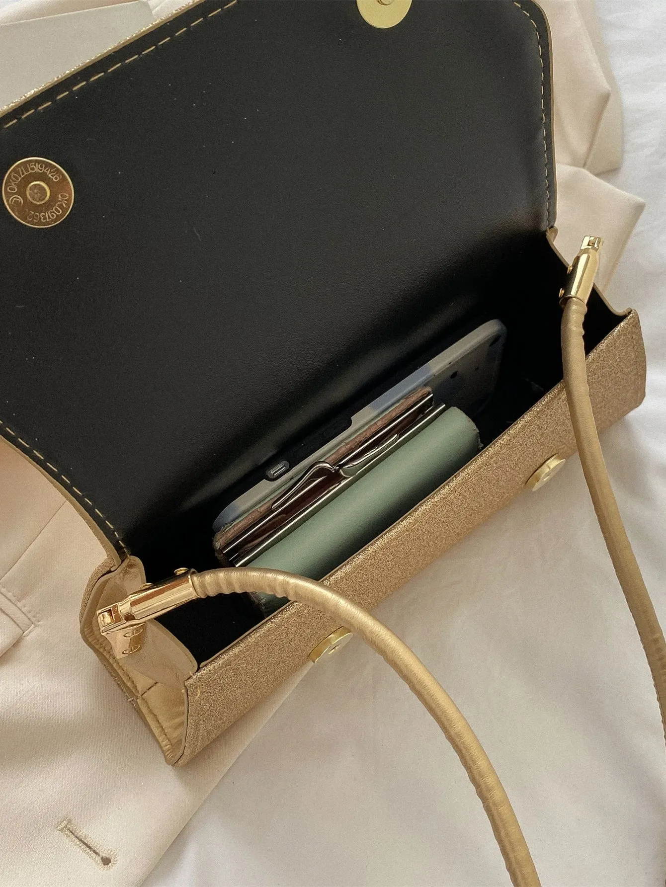 Glitter Flap Square Bag - Gold
