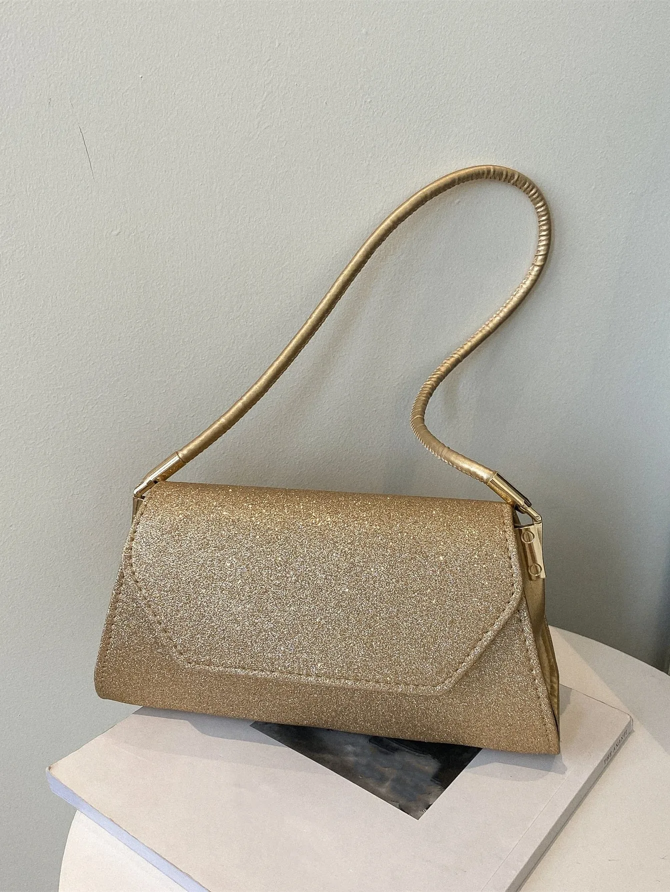 Glitter Flap Square Bag - Gold