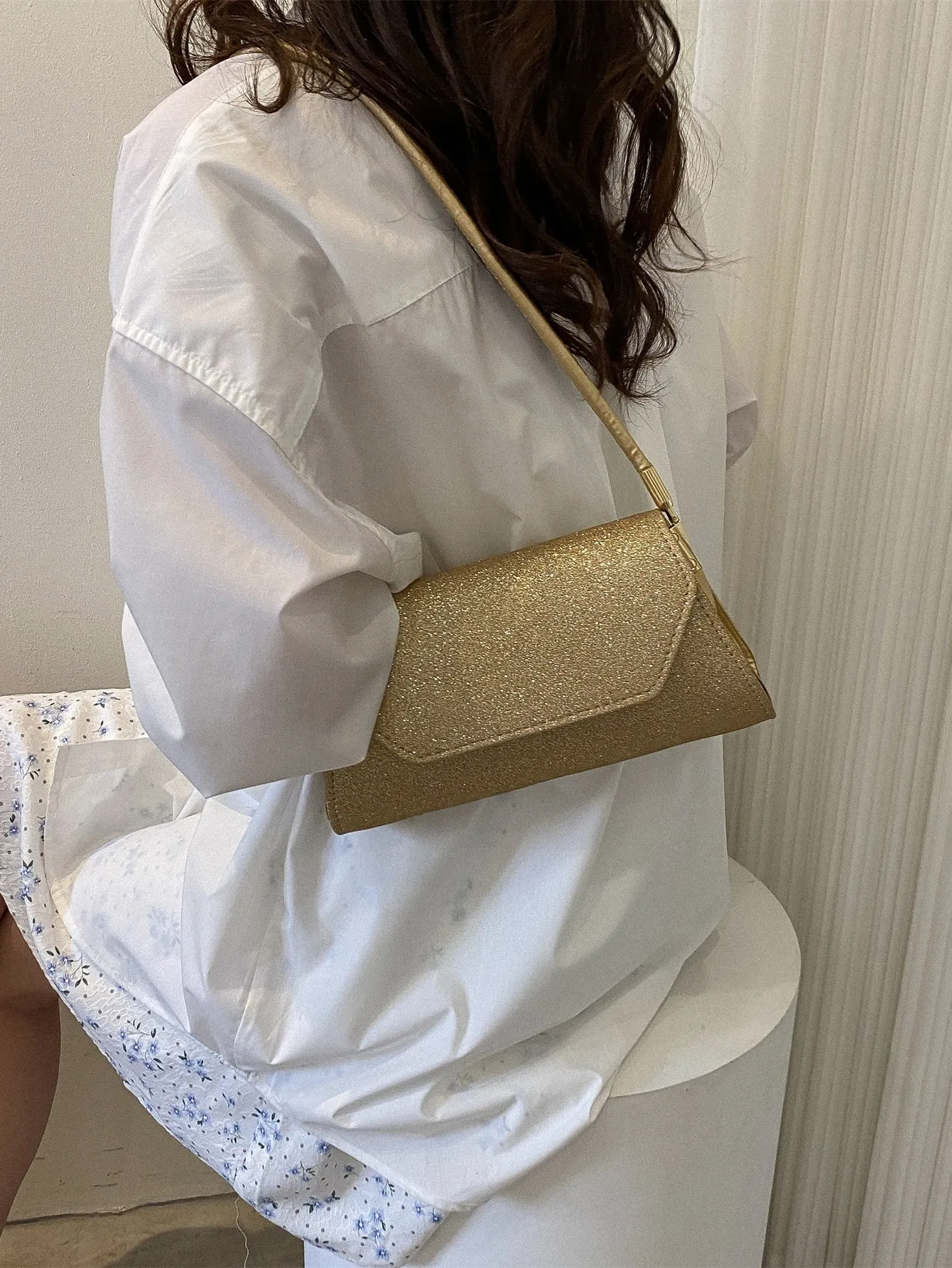 Glitter Flap Square Bag - Gold