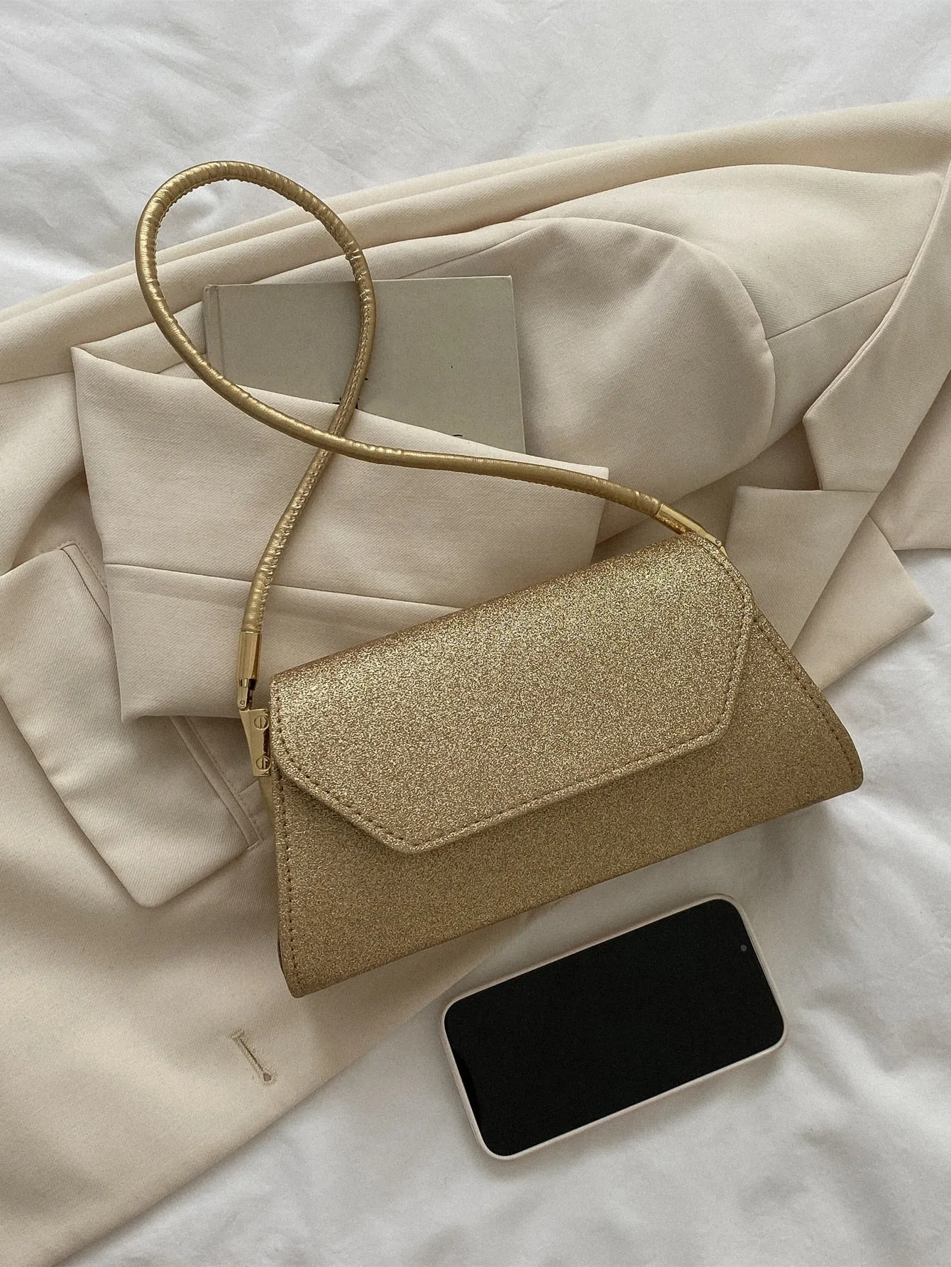 Glitter Flap Square Bag - Gold