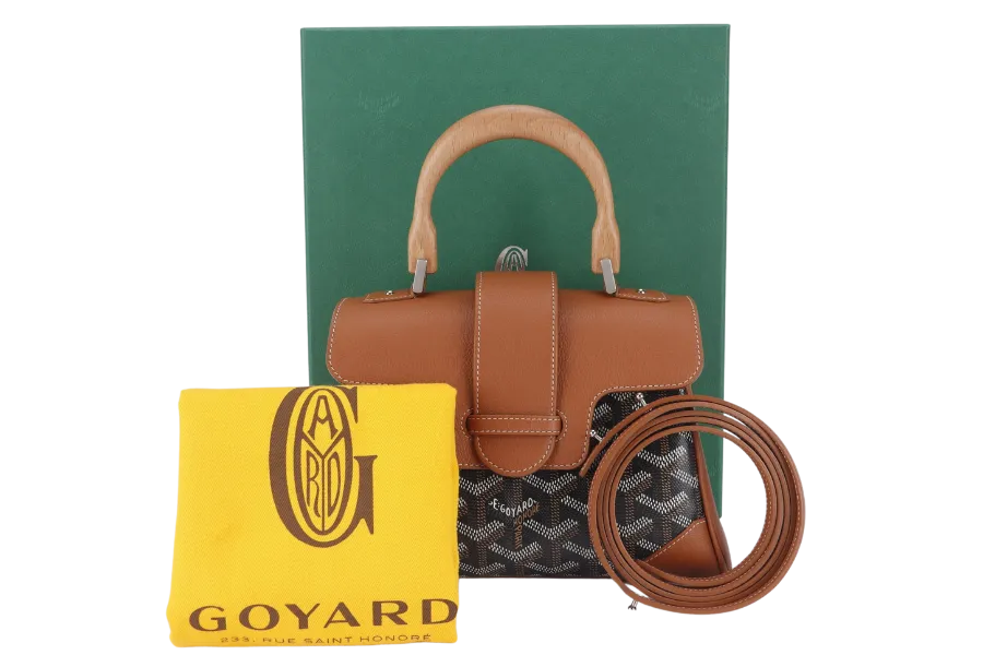 GOYARD MINI SAIGON BLACK & TAN WITH STRAPS WITH DUST COVER AND BOX