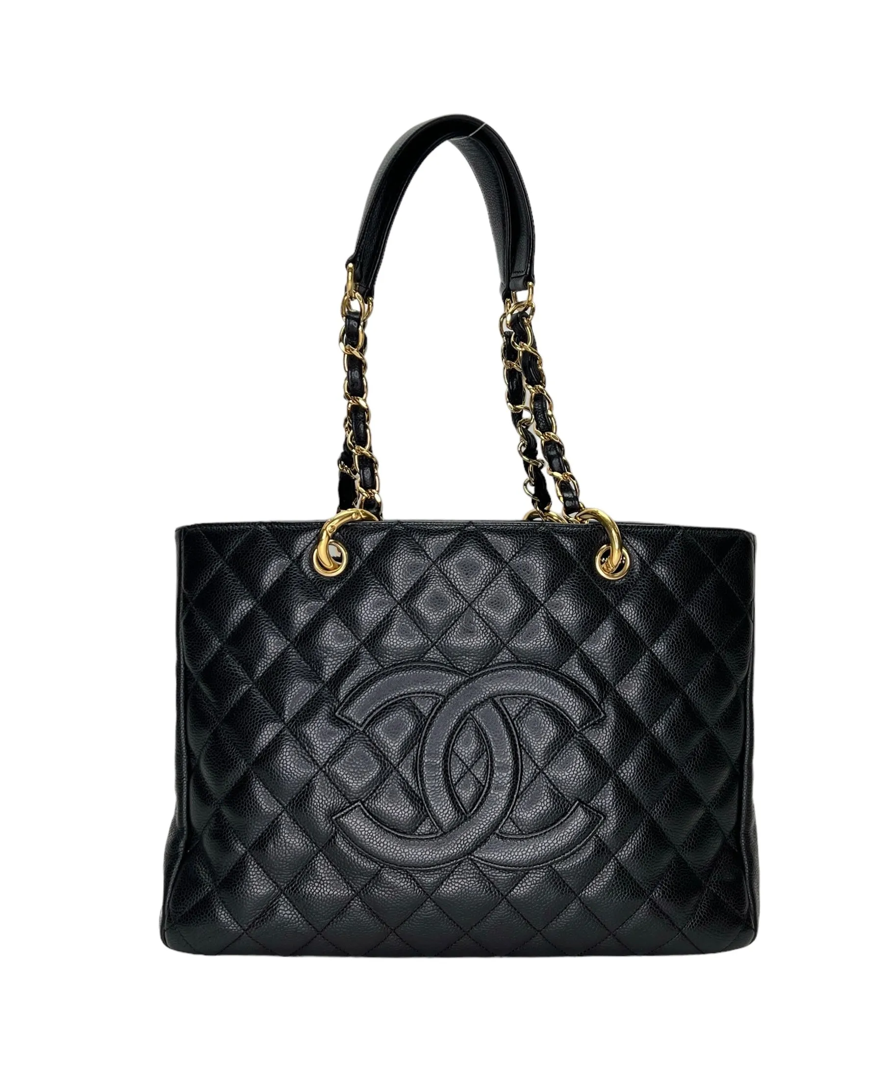 GST Black Tote Bag in Caviar Leather, Gold hardware