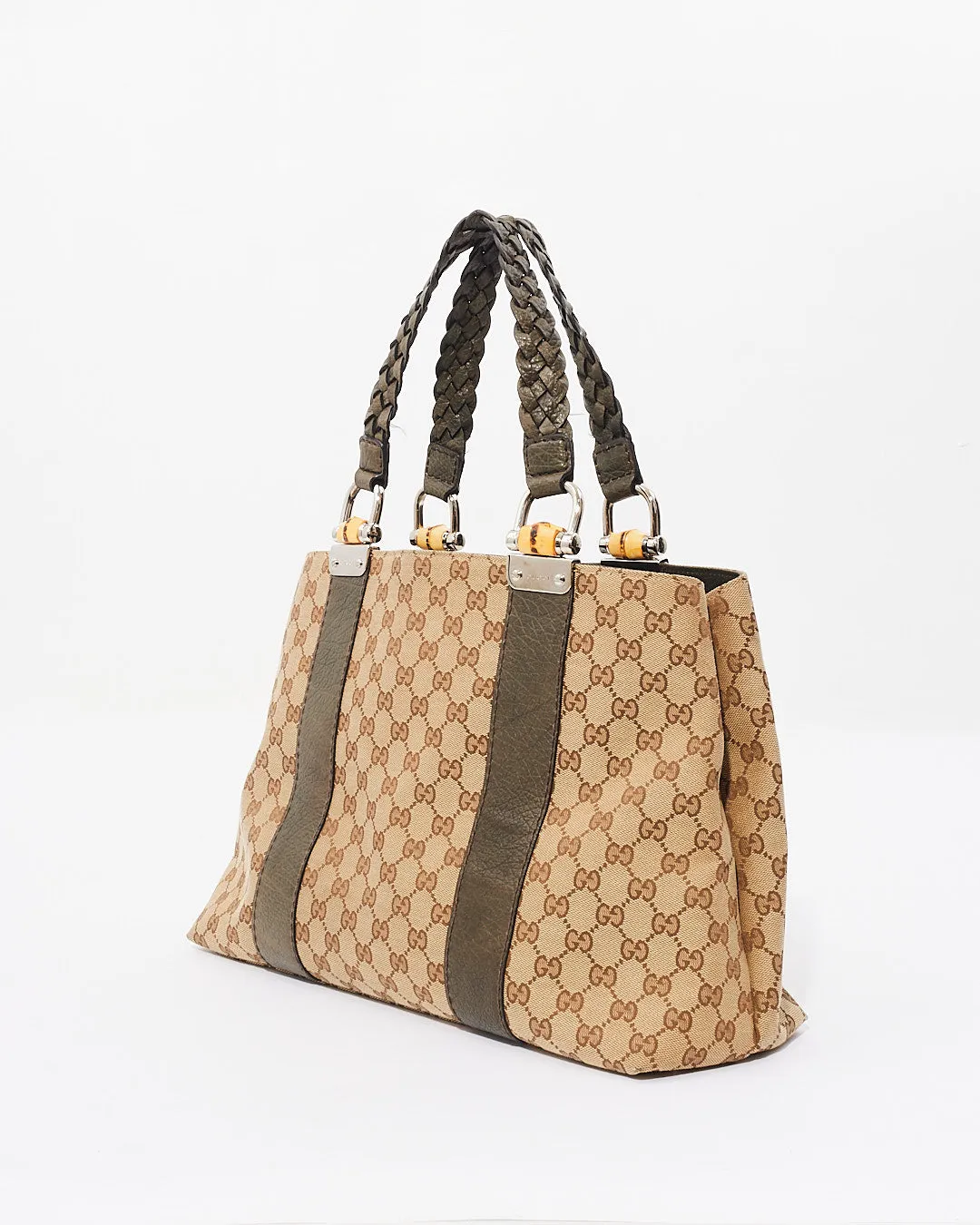 Gucci Beige GG Canvas Bamboo Libeccio Tote Bag