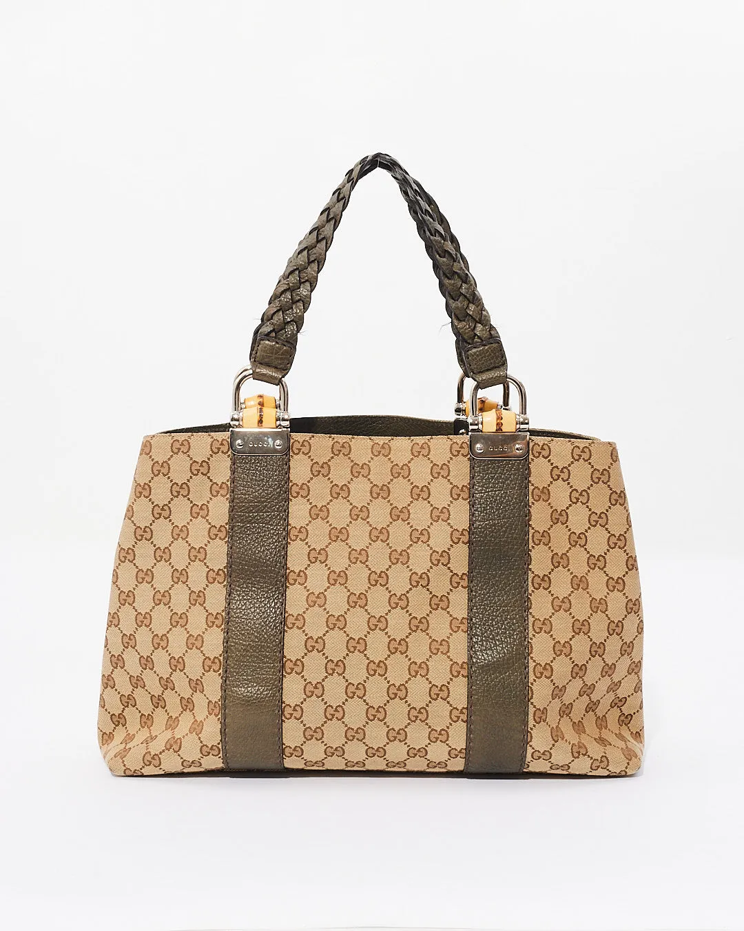 Gucci Beige GG Canvas Bamboo Libeccio Tote Bag