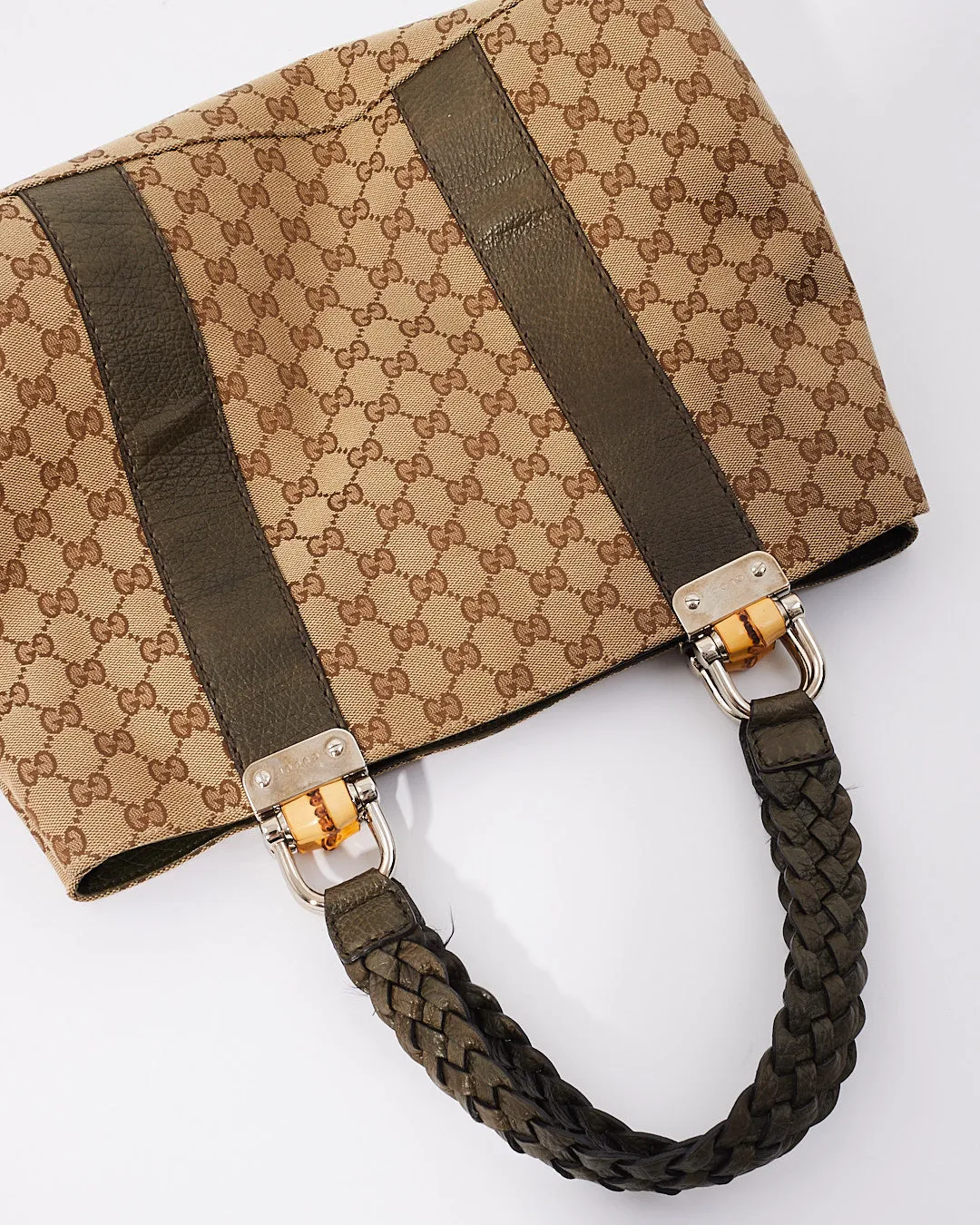 Gucci Beige GG Canvas Bamboo Libeccio Tote Bag