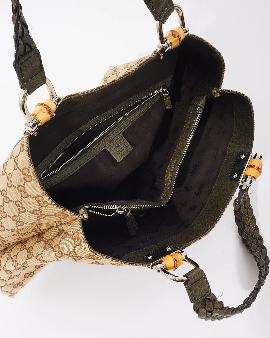 Gucci Beige GG Canvas Bamboo Libeccio Tote Bag