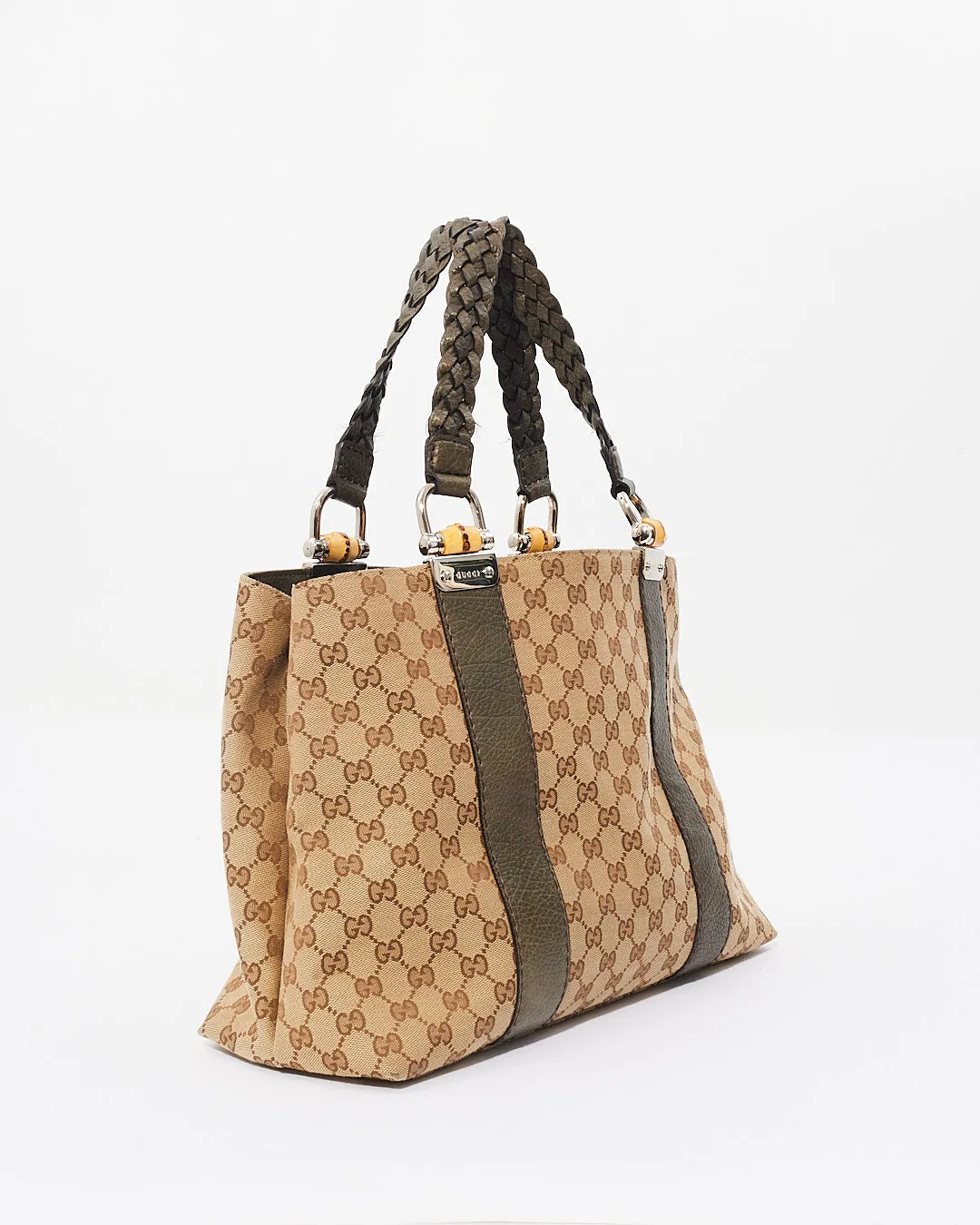 Gucci Beige GG Canvas Bamboo Libeccio Tote Bag