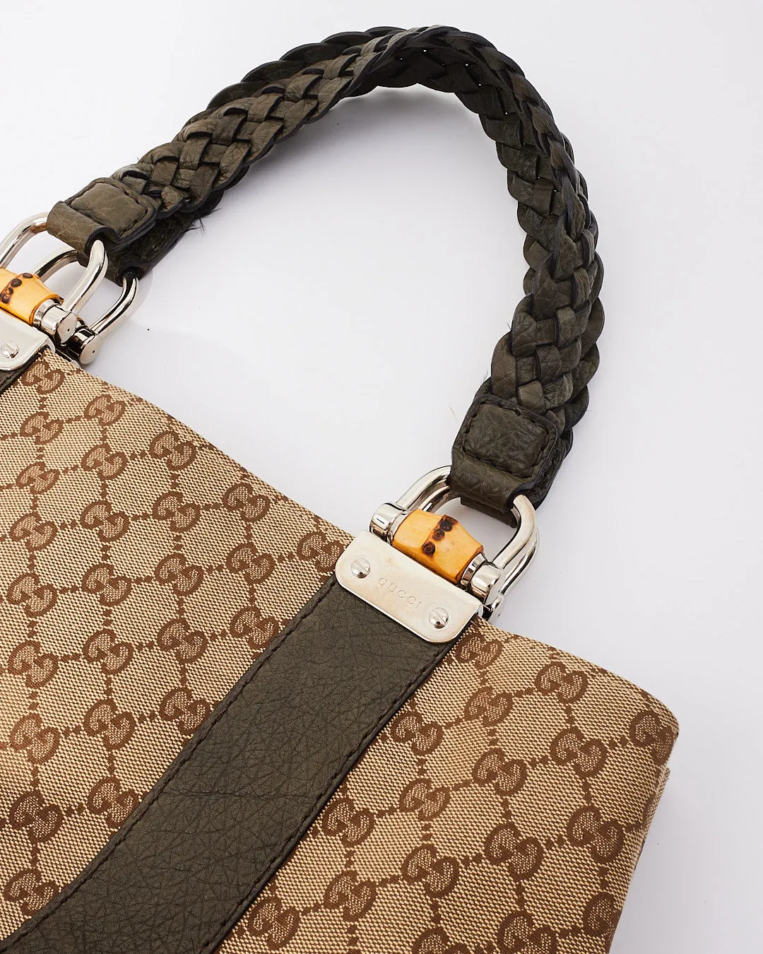 Gucci Beige GG Canvas Bamboo Libeccio Tote Bag