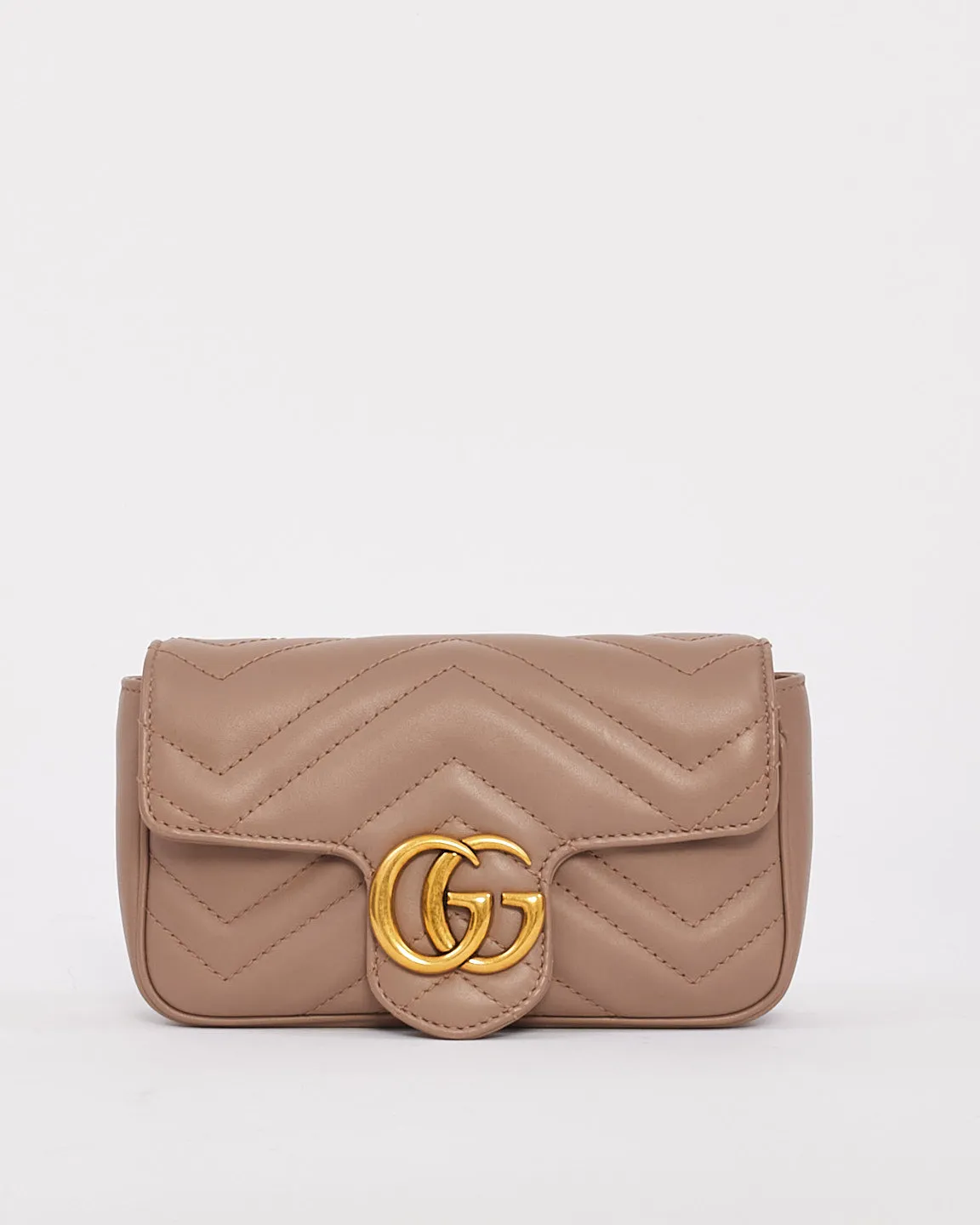 Gucci Beige Matelassé Leather GG Marmont Super Mini Bag