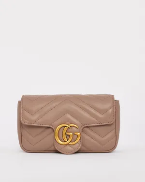 Gucci Beige Matelassé Leather GG Marmont Super Mini Bag