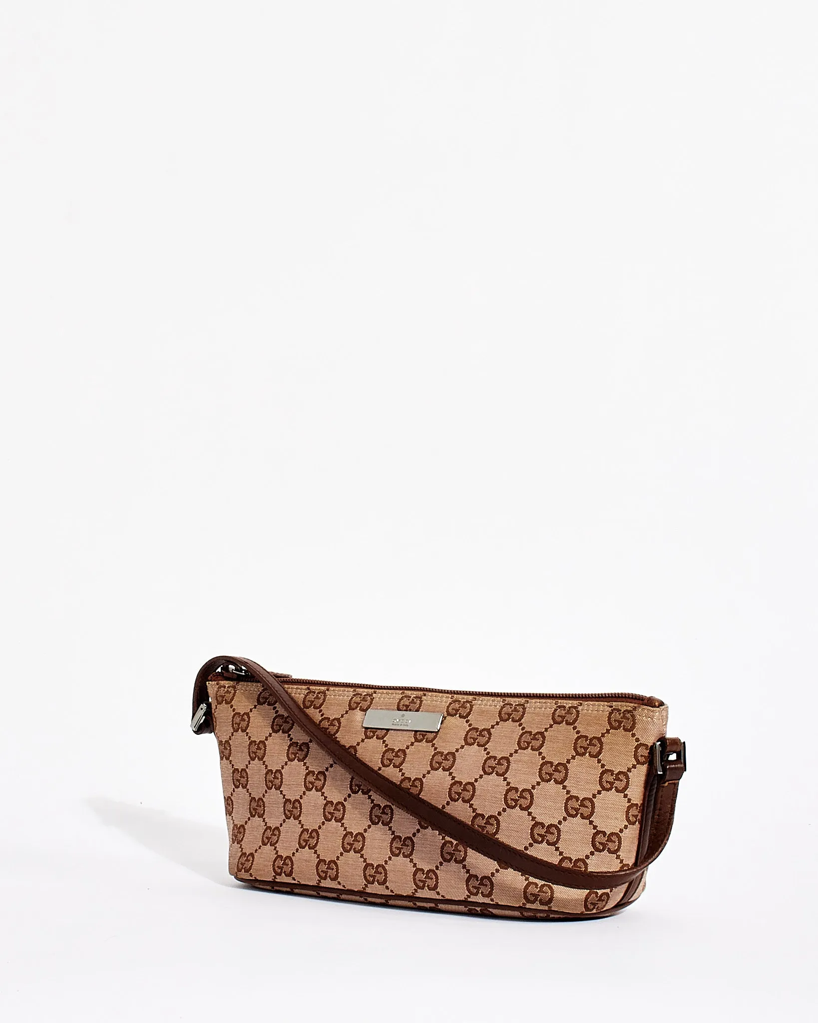 Gucci Beige/Brown GG Monogram Canvas Boat Pochette