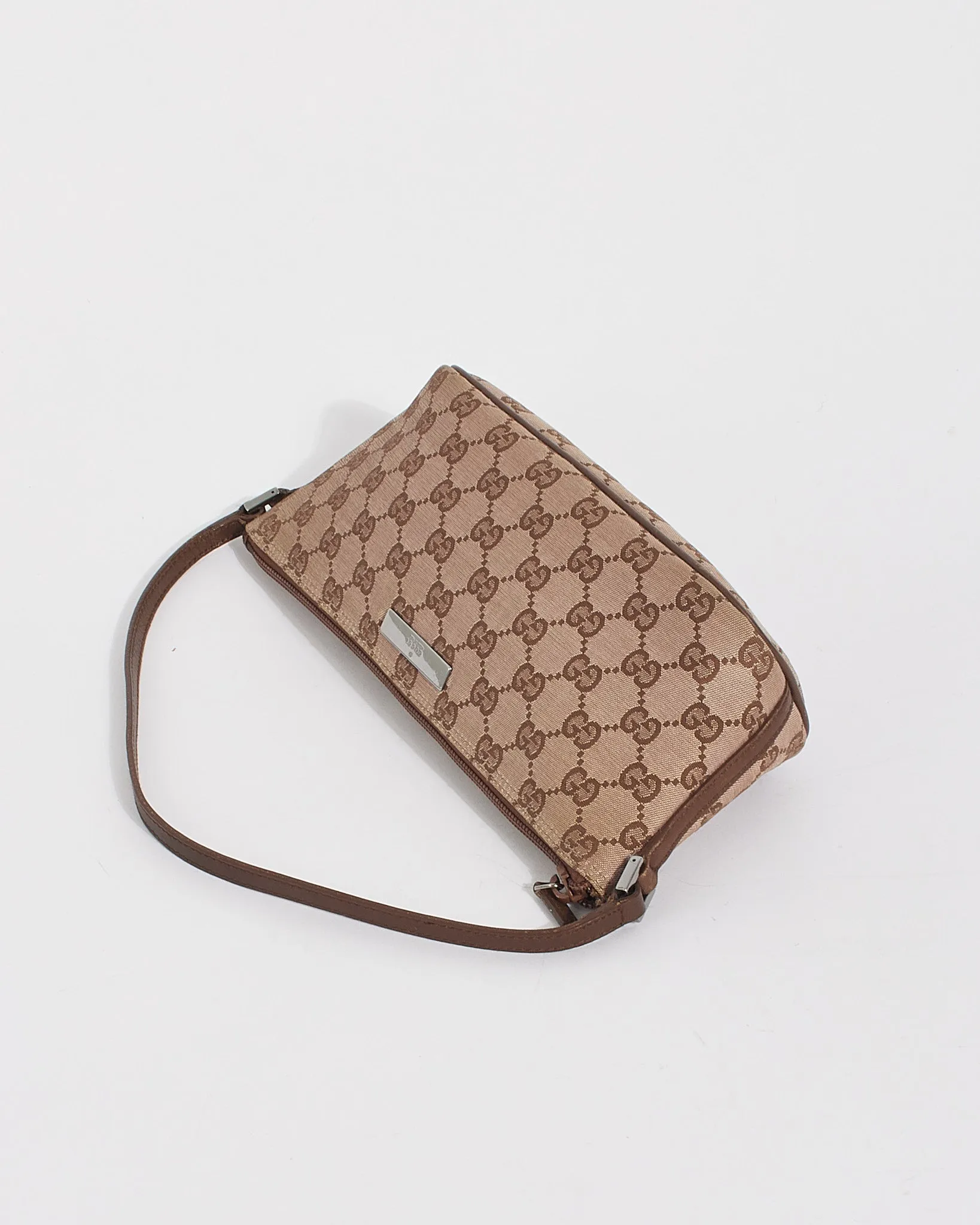 Gucci Beige/Brown GG Monogram Canvas Boat Pochette