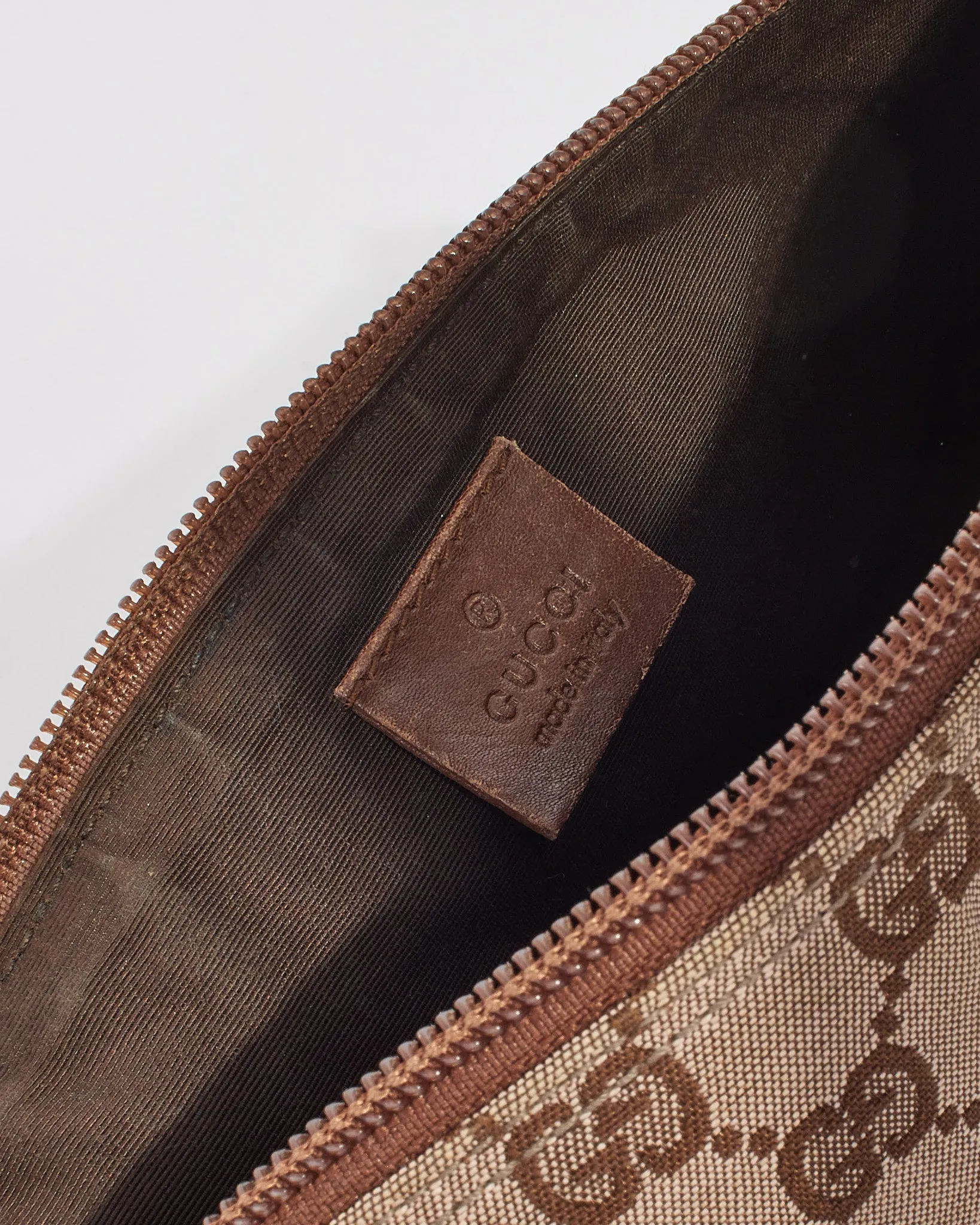 Gucci Beige/Brown GG Monogram Canvas Boat Pochette