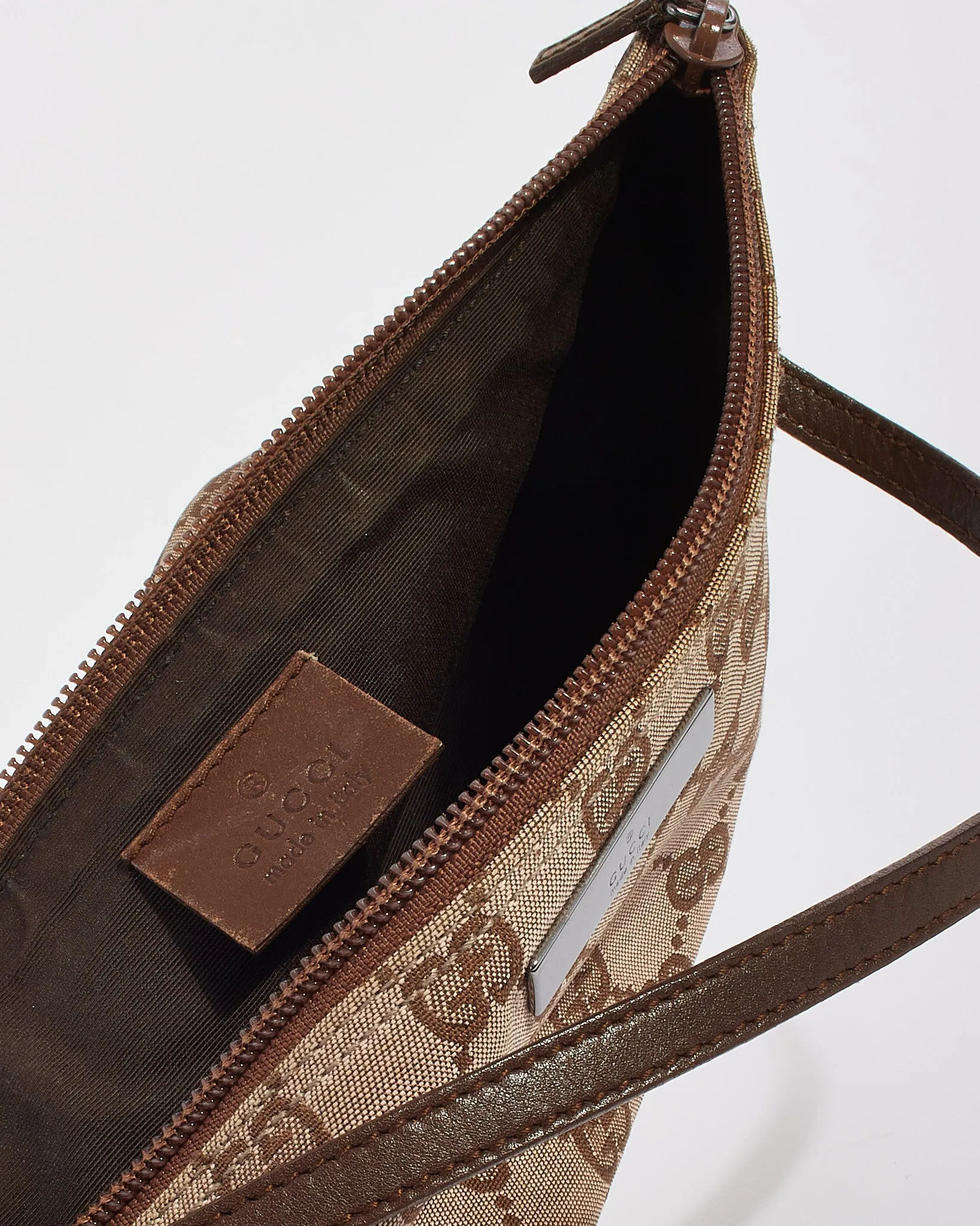 Gucci Beige/Brown GG Monogram Canvas Boat Pochette