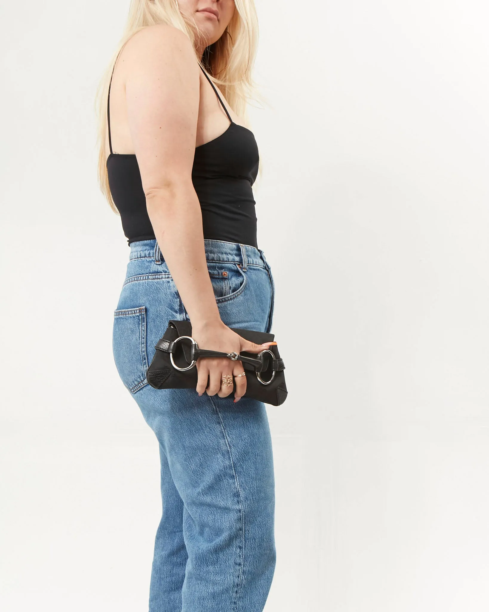 Gucci Black GG Canvas Horsebit Clutch
