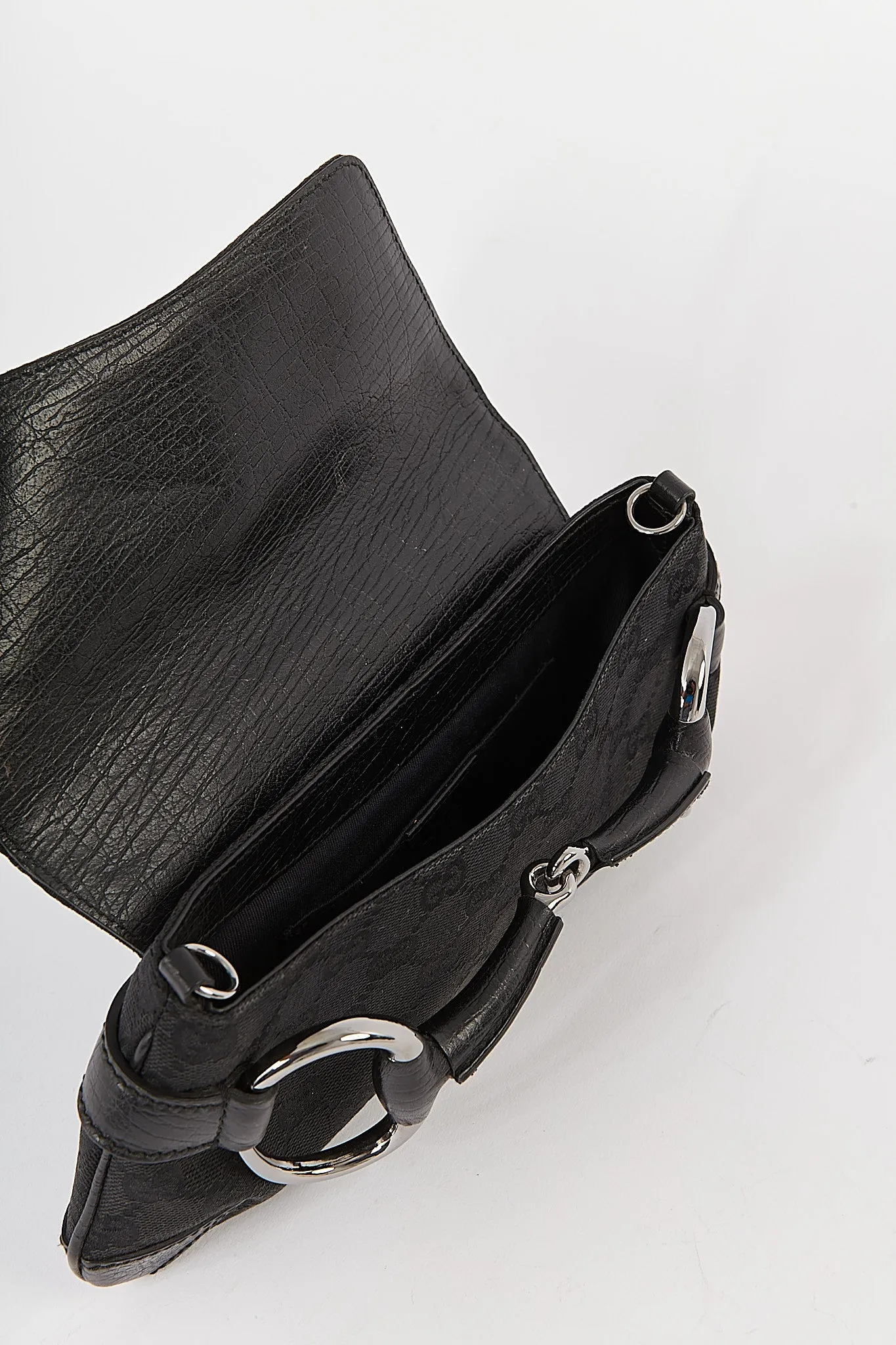 Gucci Black GG Canvas Horsebit Clutch
