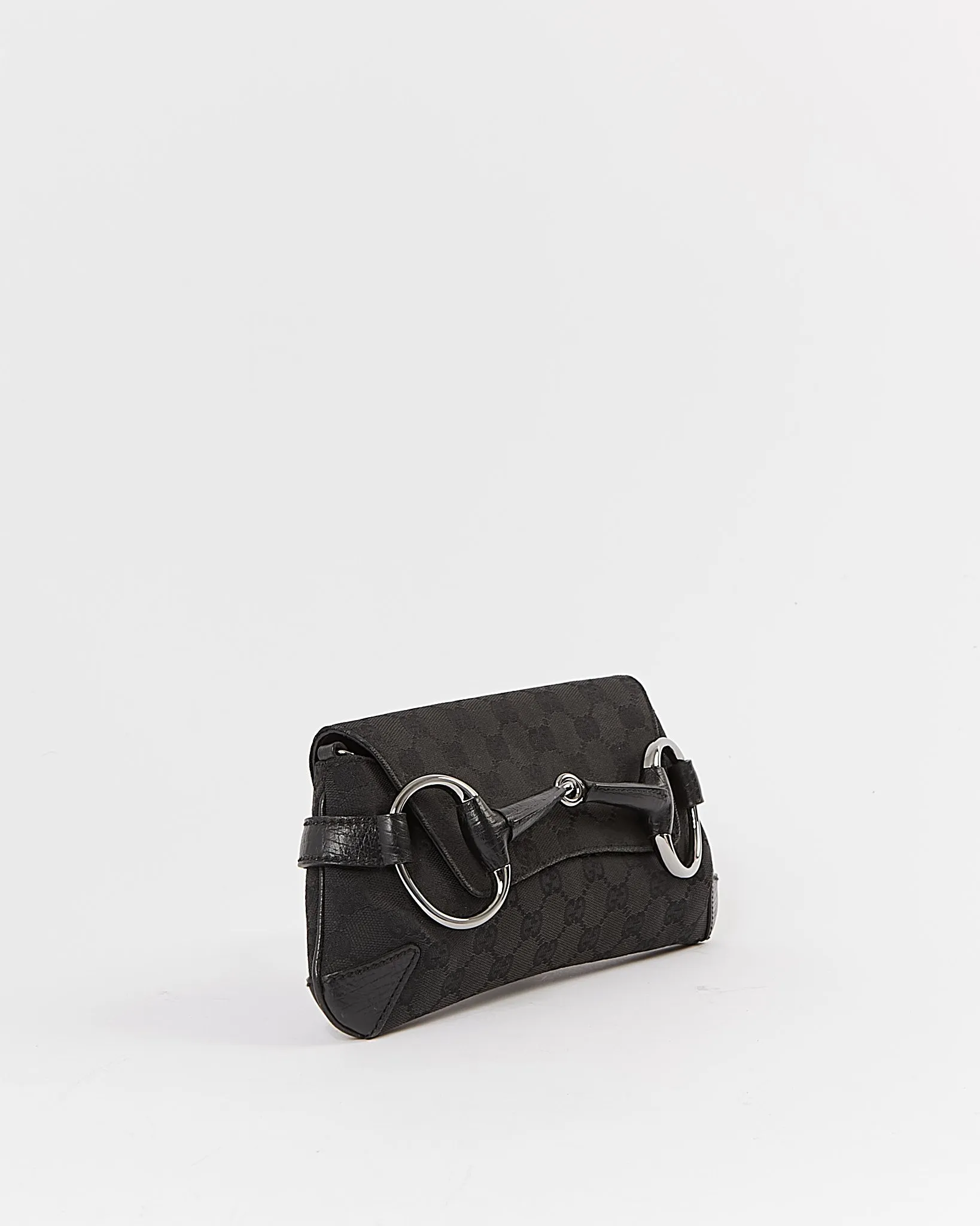 Gucci Black GG Canvas Horsebit Clutch