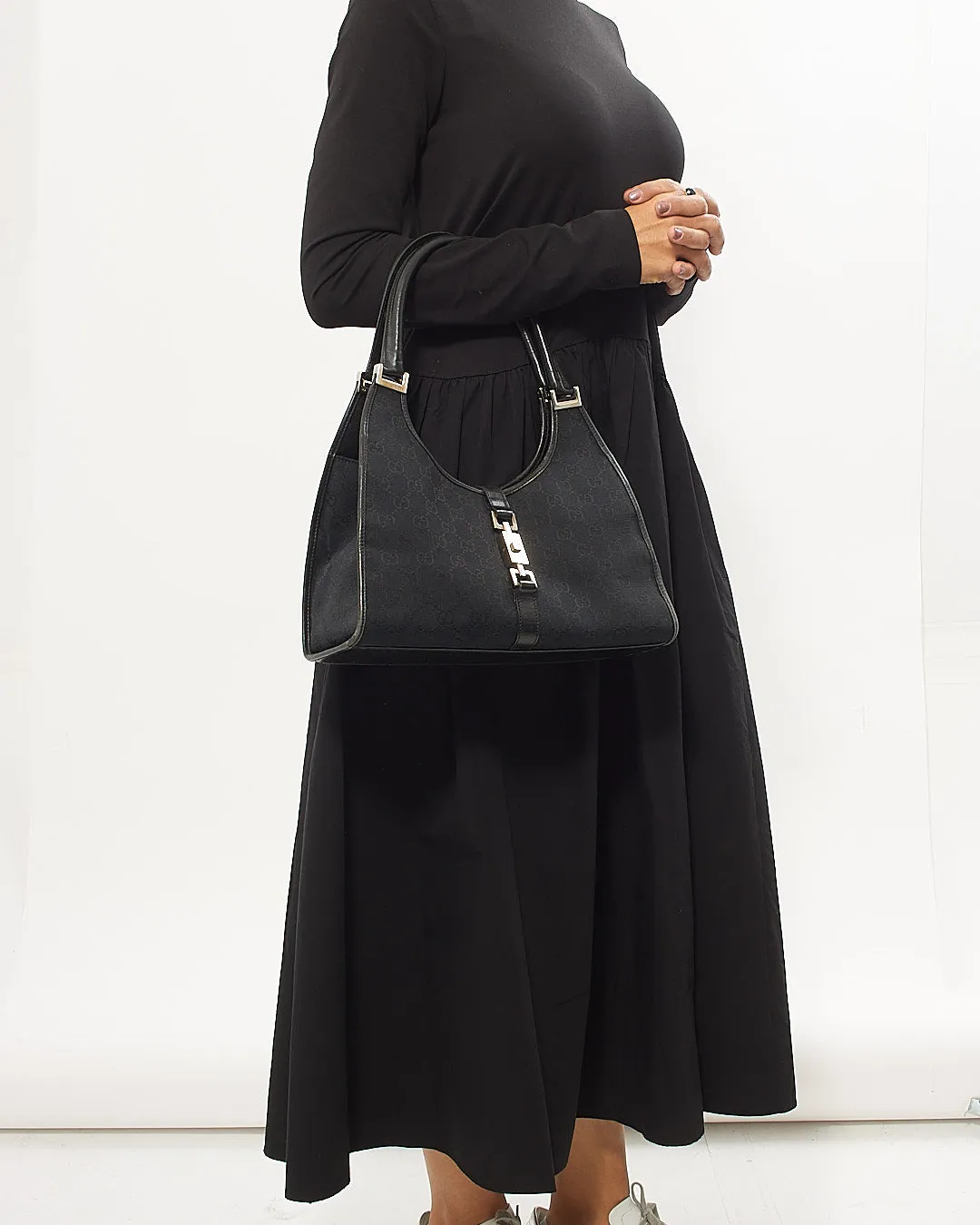 Gucci Black GG Canvas Jackie Hobo Shoulder Bag