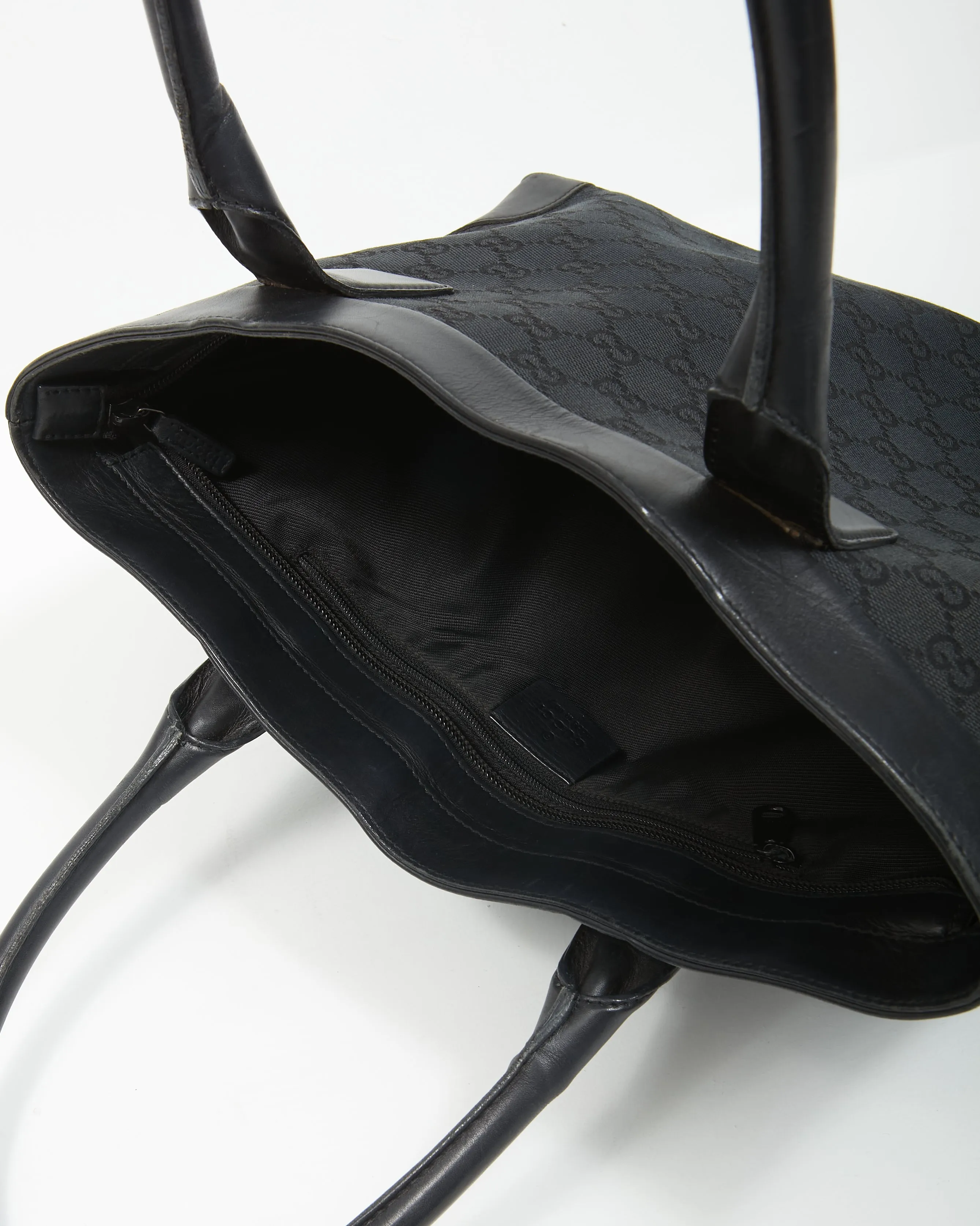 Gucci Black GG Supreme Monogram Canvas Leather Detail Tote