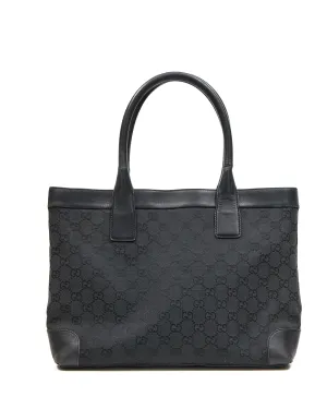 Gucci Black GG Supreme Monogram Canvas Leather Detail Tote