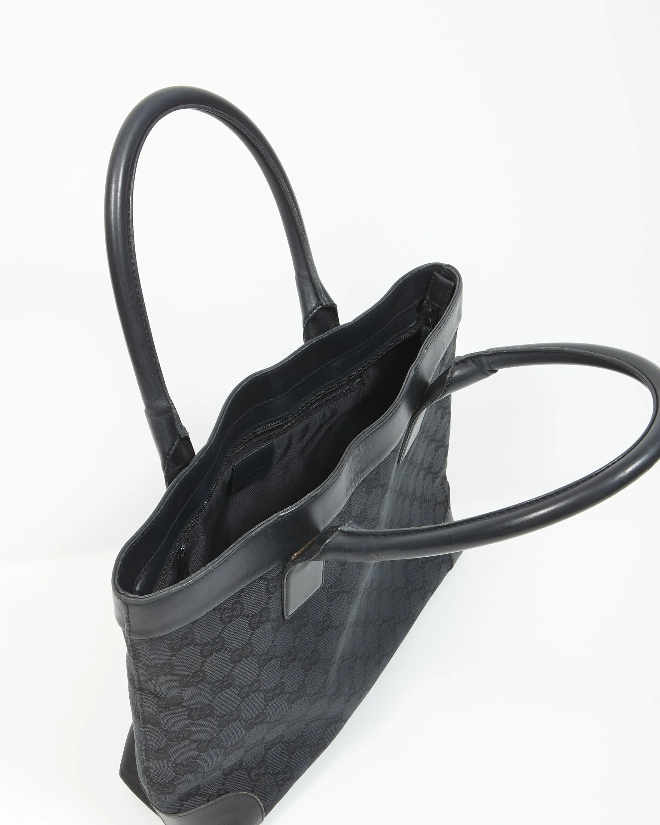 Gucci Black GG Supreme Monogram Canvas Leather Detail Tote