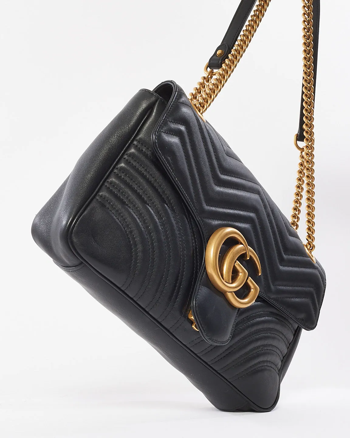 Gucci Black Leather Marmont Medium Flap Shoulder Bag