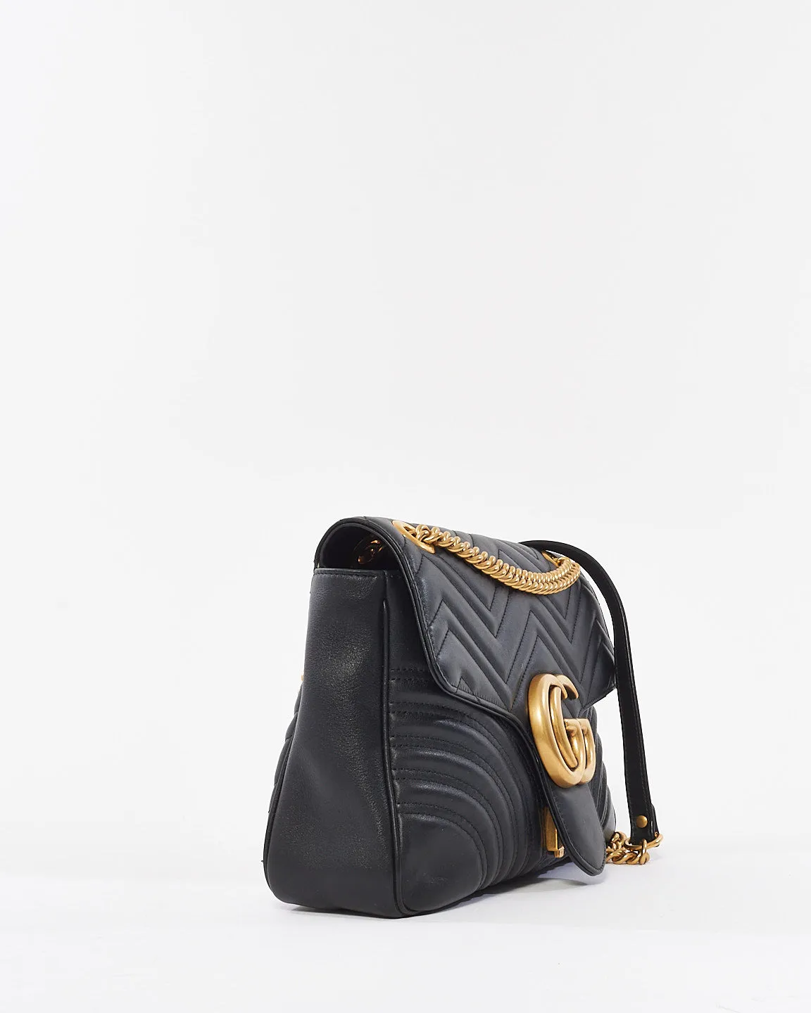Gucci Black Leather Marmont Medium Flap Shoulder Bag