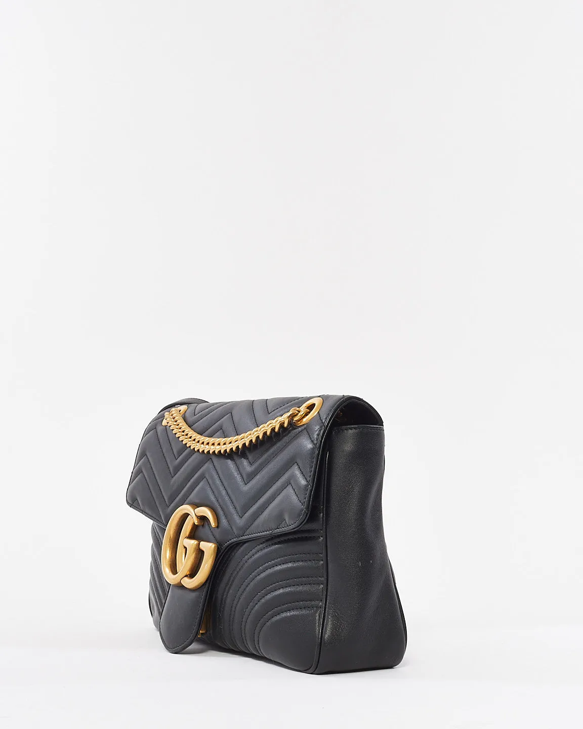 Gucci Black Leather Marmont Medium Flap Shoulder Bag