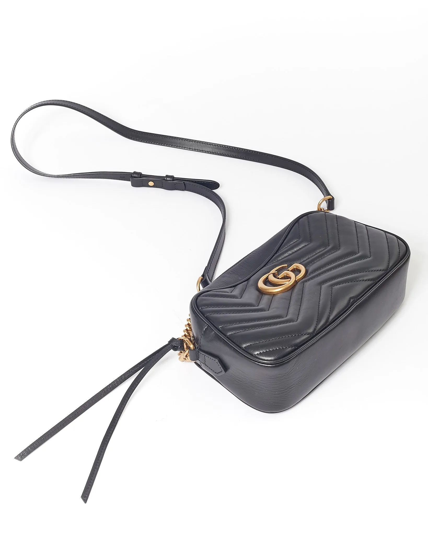 Gucci Black Leather Matelasse GG Marmont Camera Small Bag