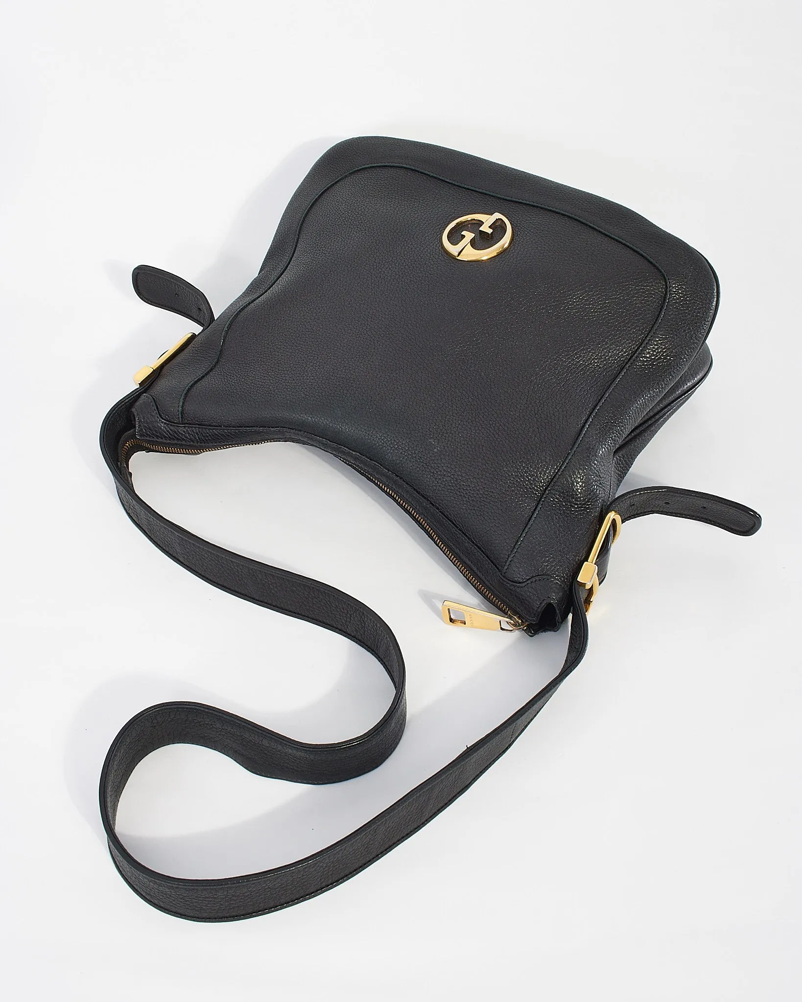 Gucci Black Pebbled Leather 1973 Messenger Bag