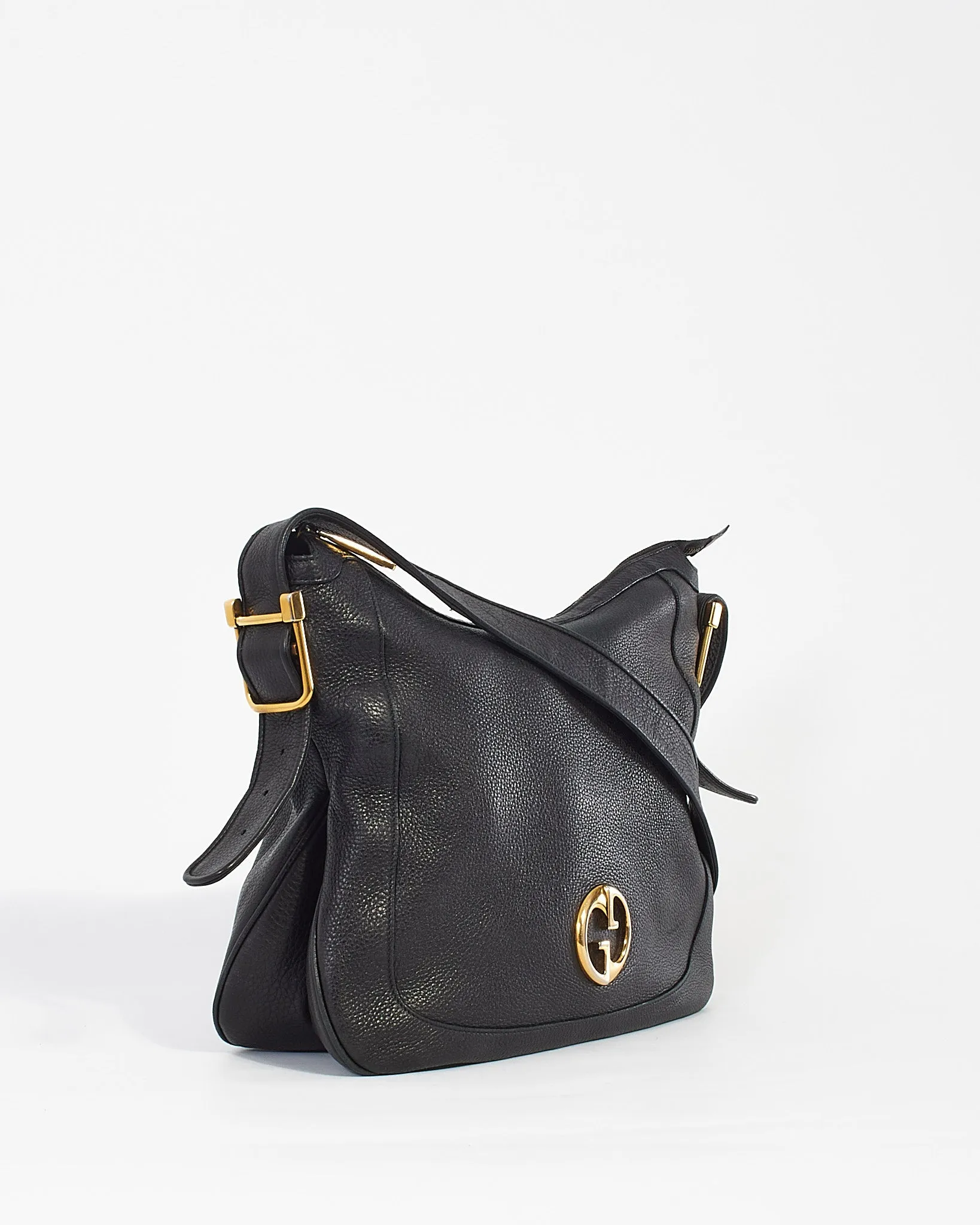 Gucci Black Pebbled Leather 1973 Messenger Bag