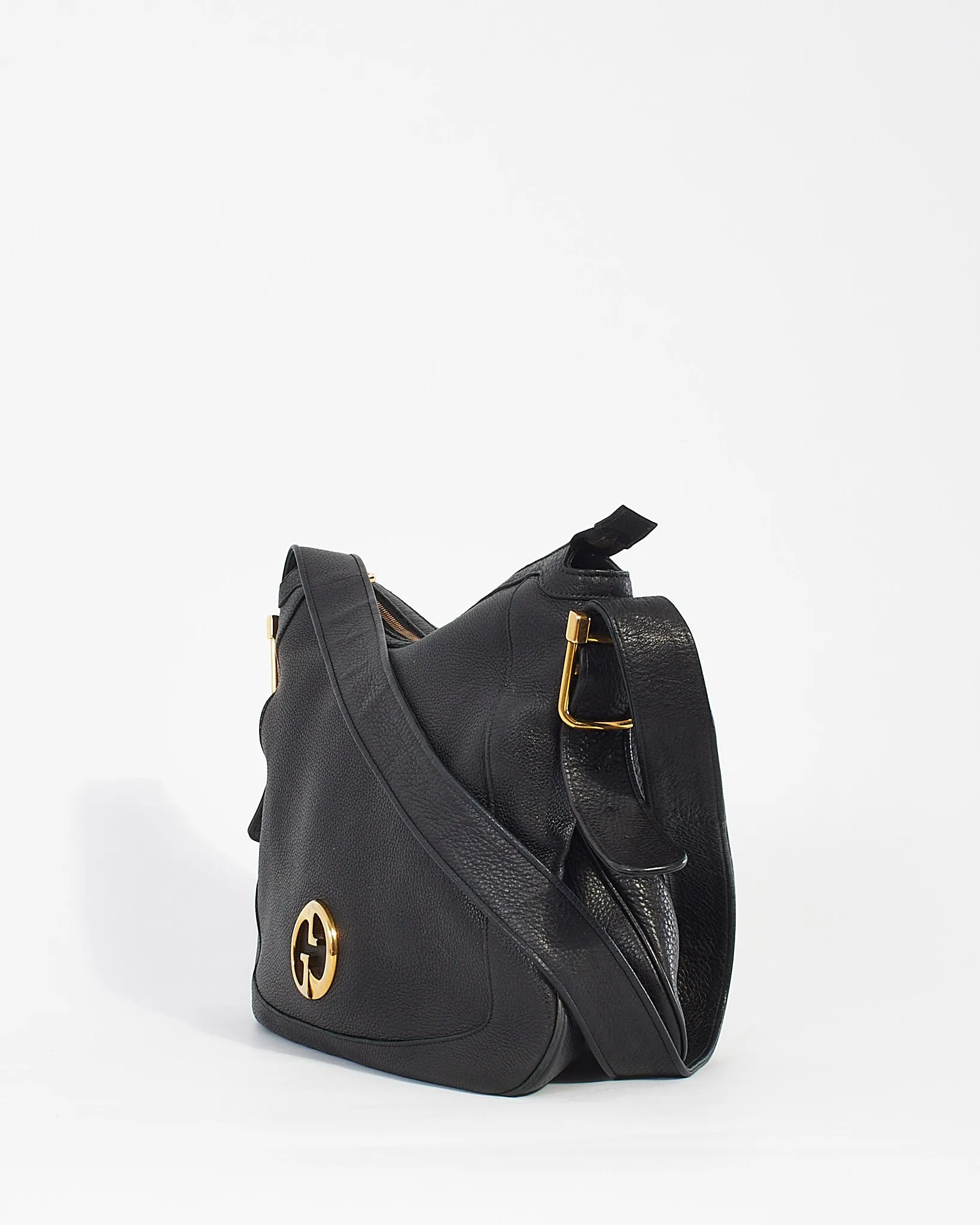 Gucci Black Pebbled Leather 1973 Messenger Bag